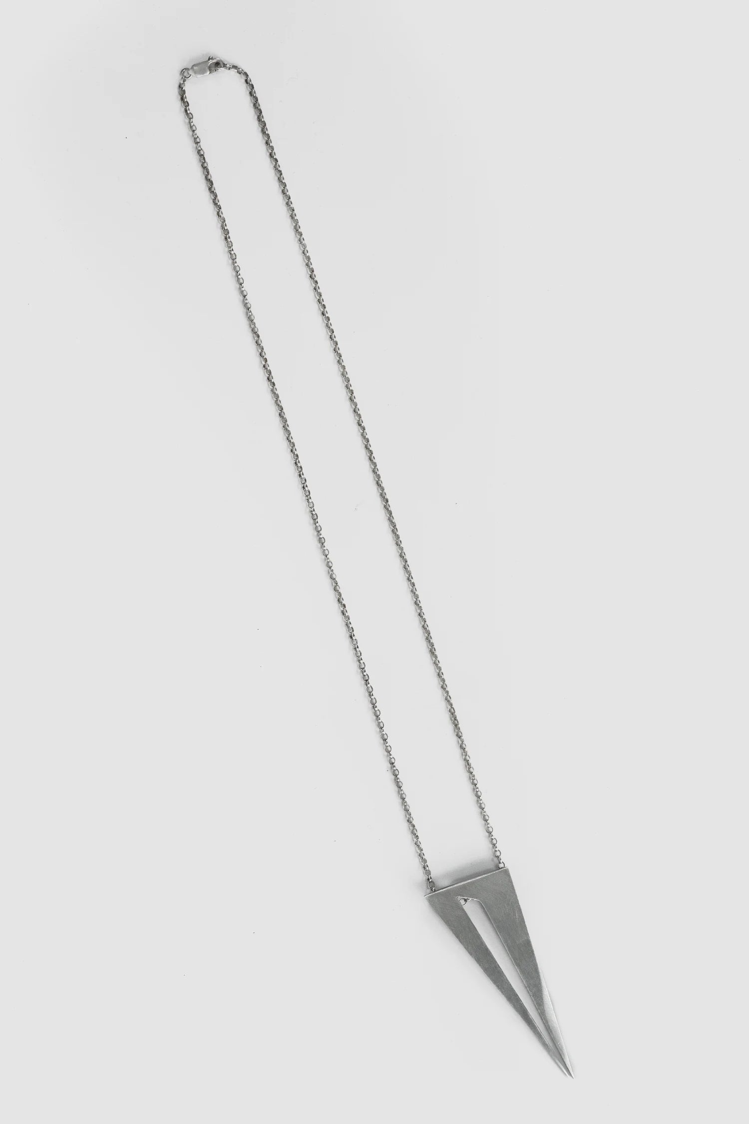 2819 Jewelry - full length view of Brushed Fork-Cut Oxidized Silver Pendant