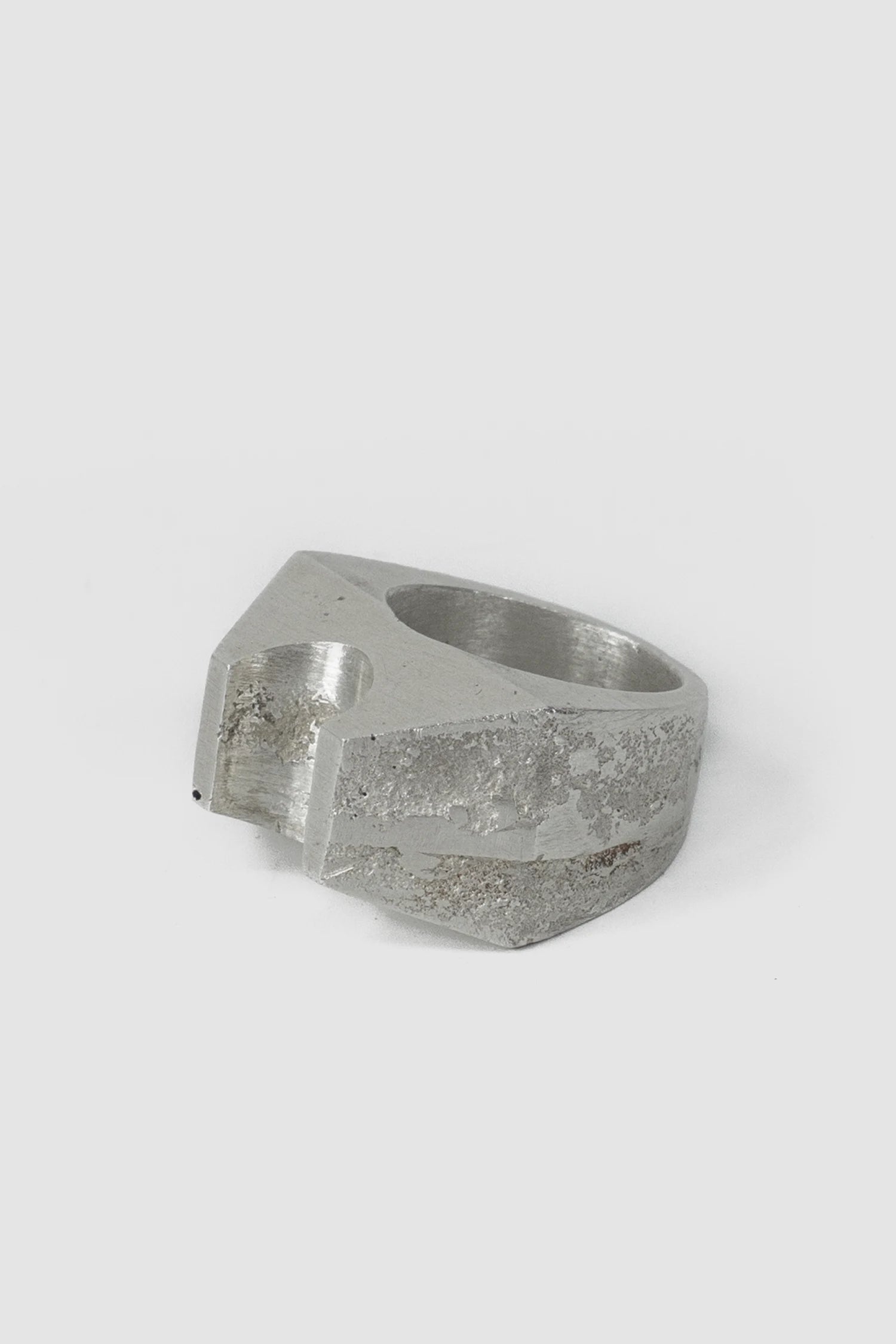 2819 Jewelry - front left view of Mercury-Inspired Brutalist Silver Ring