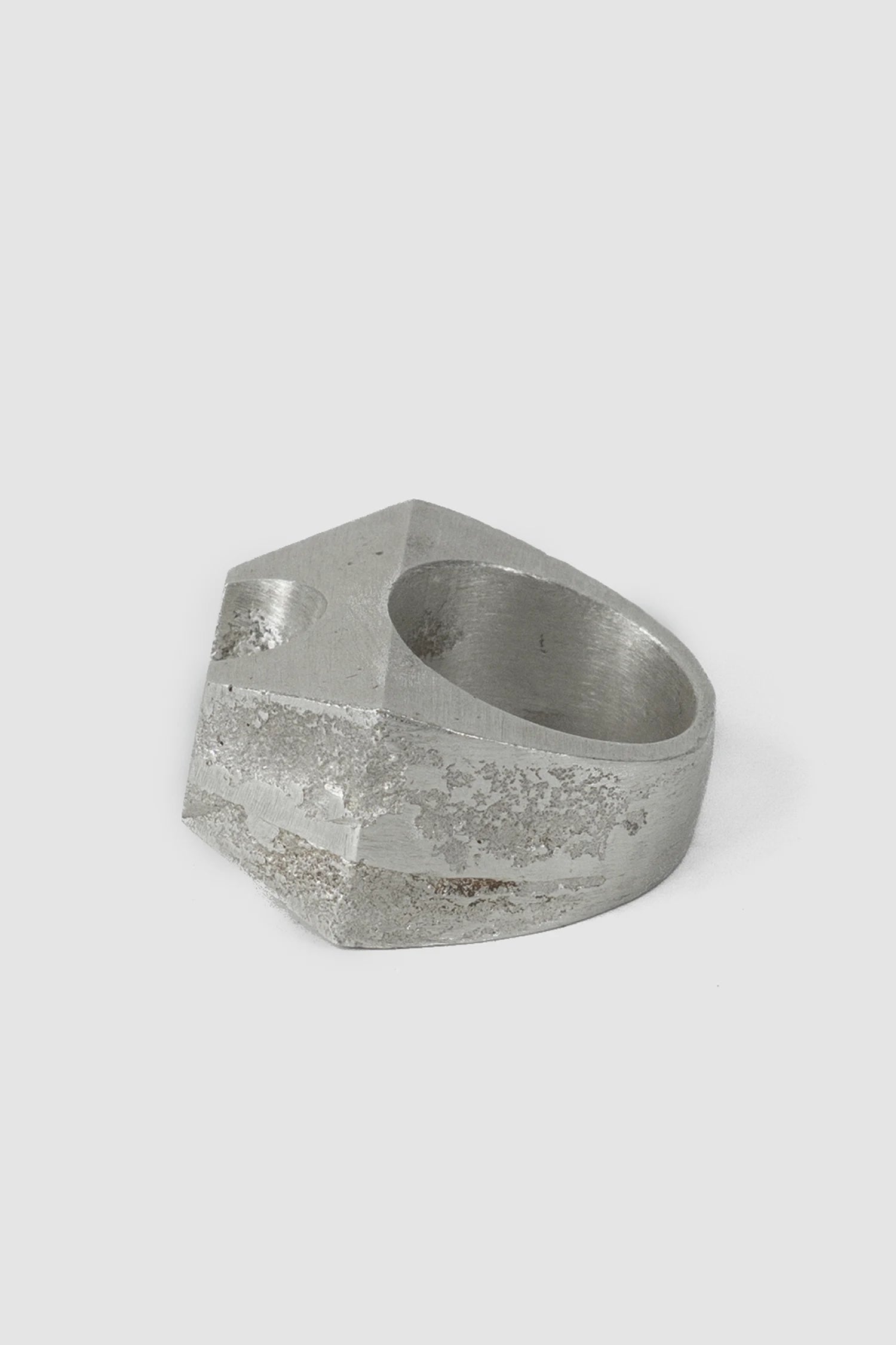 2819 Jewelry - left view of Mercury-Inspired Brutalist Silver Ring