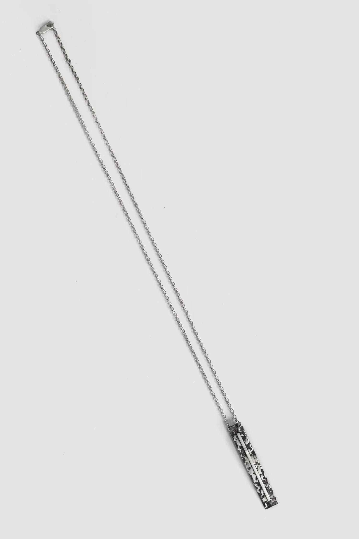2819 Jewelry - full length view of Oxidized Silver Pendant with Polished Line