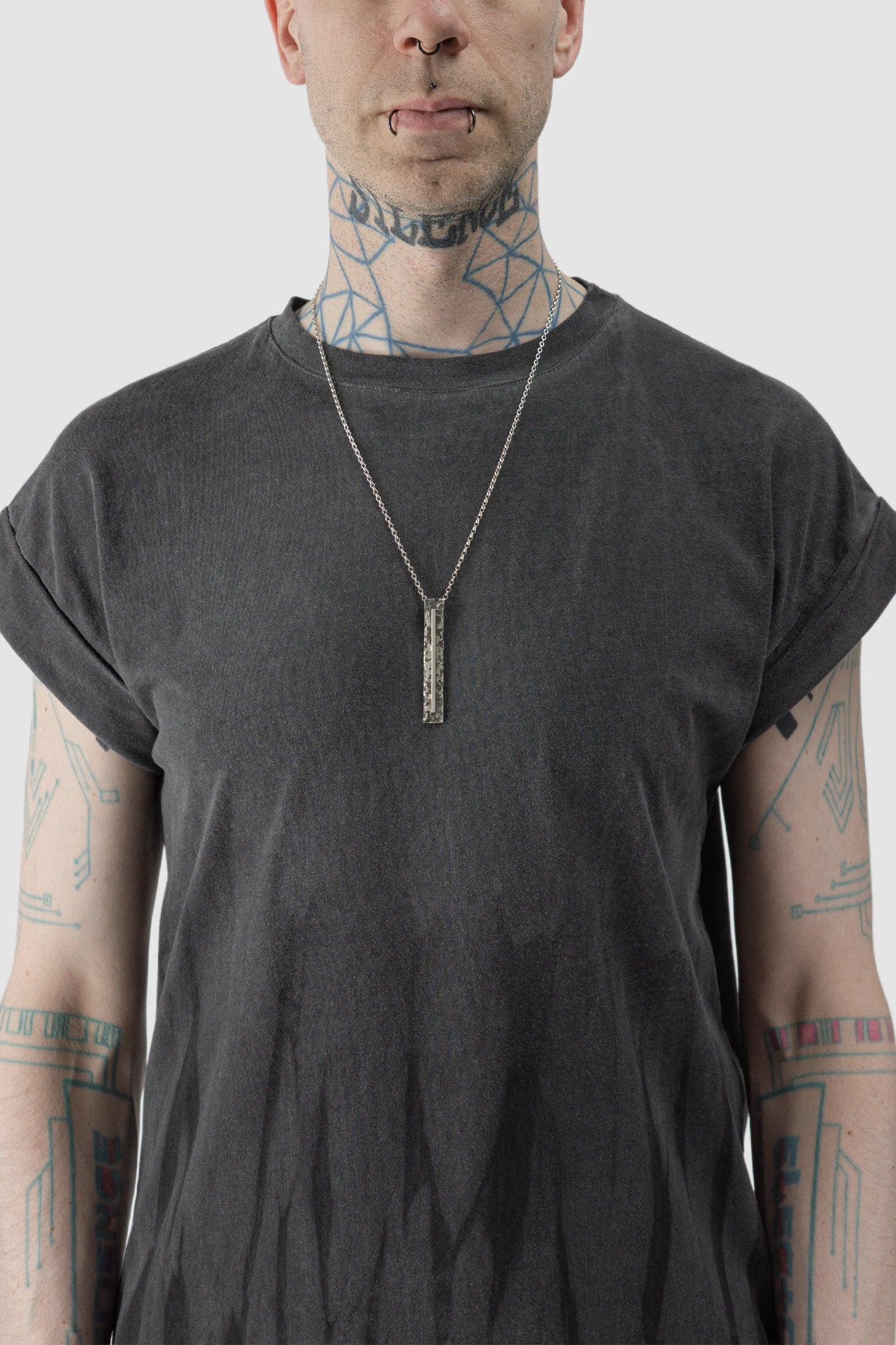 2819 Jewelry - Oxidized Silver Pendant with Polished Line on model