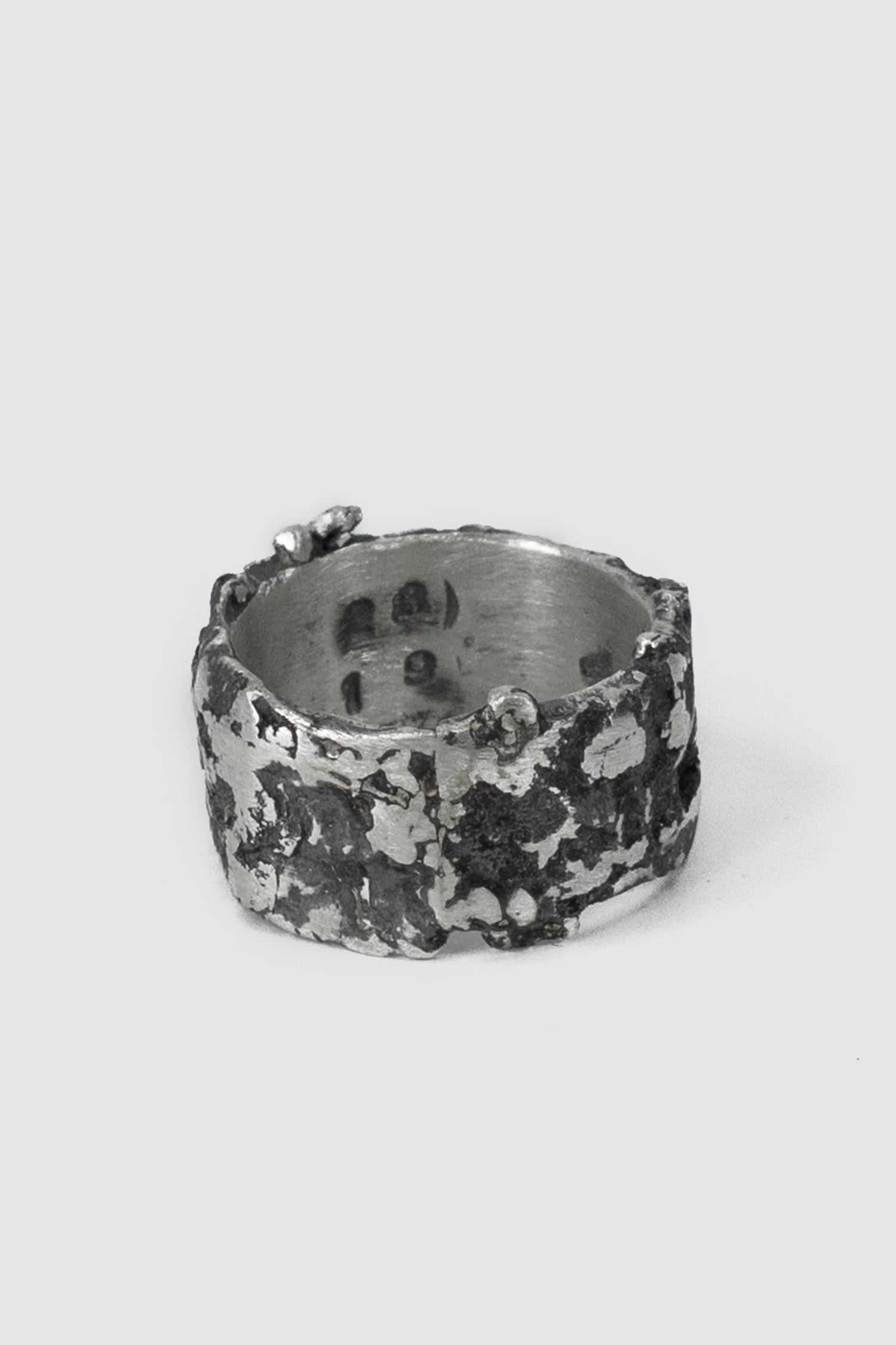 2819 Jewelry - left view of Oxidized Sterling Silver Ring with Molten Surface