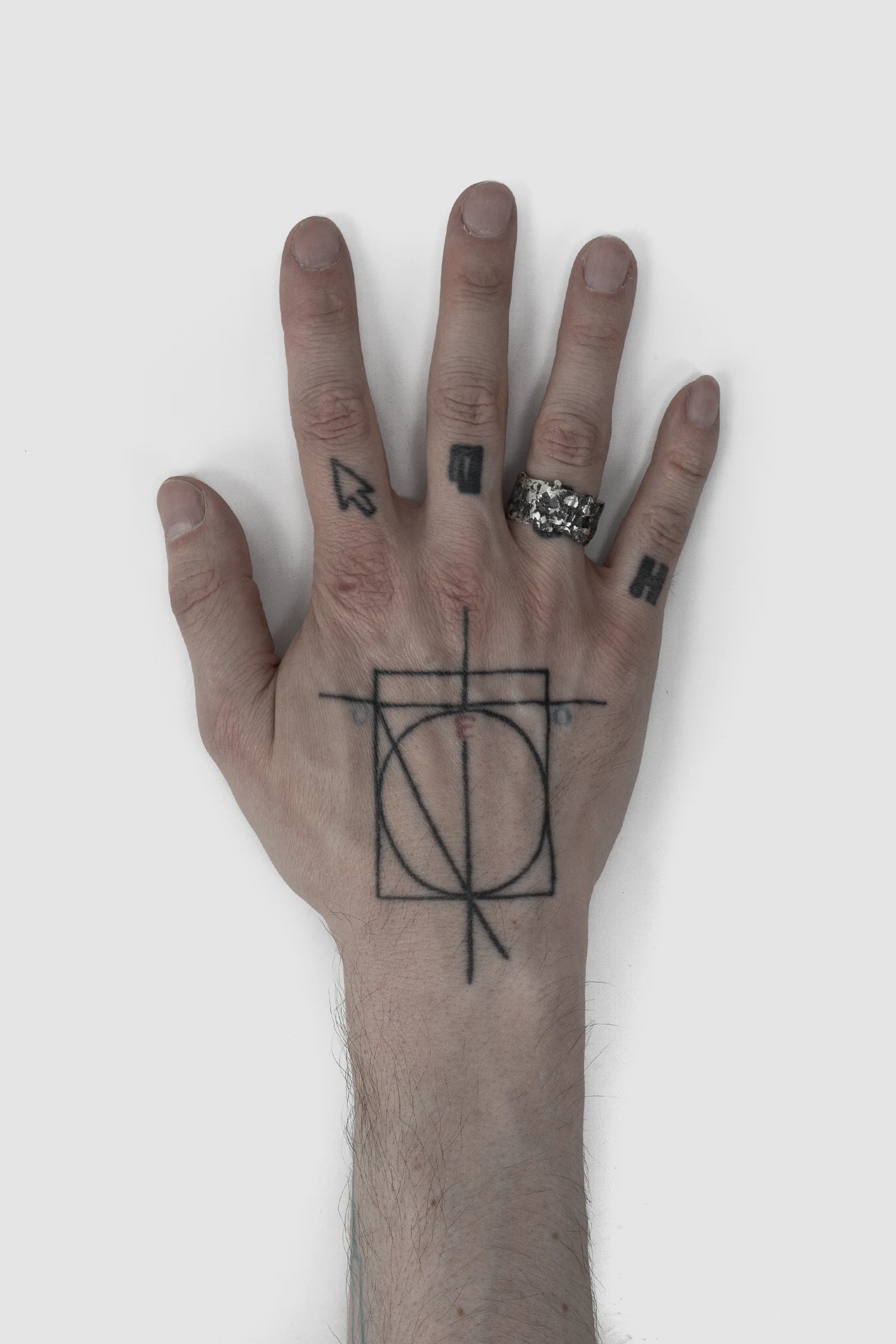 2819 Jewelry - Oxidized Sterling Silver Ring with Molten Surface on model
