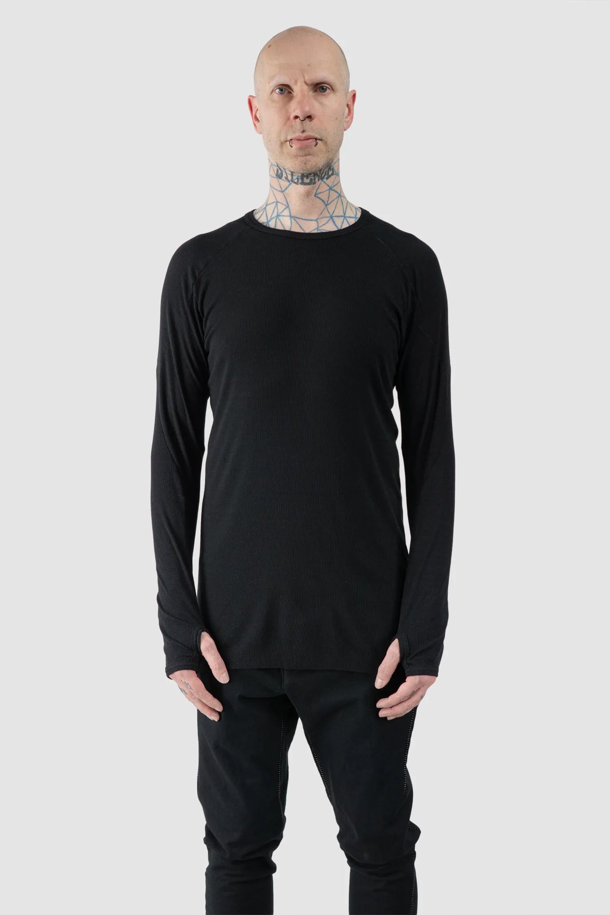 69 by Isaac Sellam - Men's Black Micromodal Rib Long Sleeve - model front view - MONO-KROM | Gallery 69 by Isaac Sellam - Men's Black Micromodal Rib Long Sleeve - model front view - MONO-KROM | Gallery