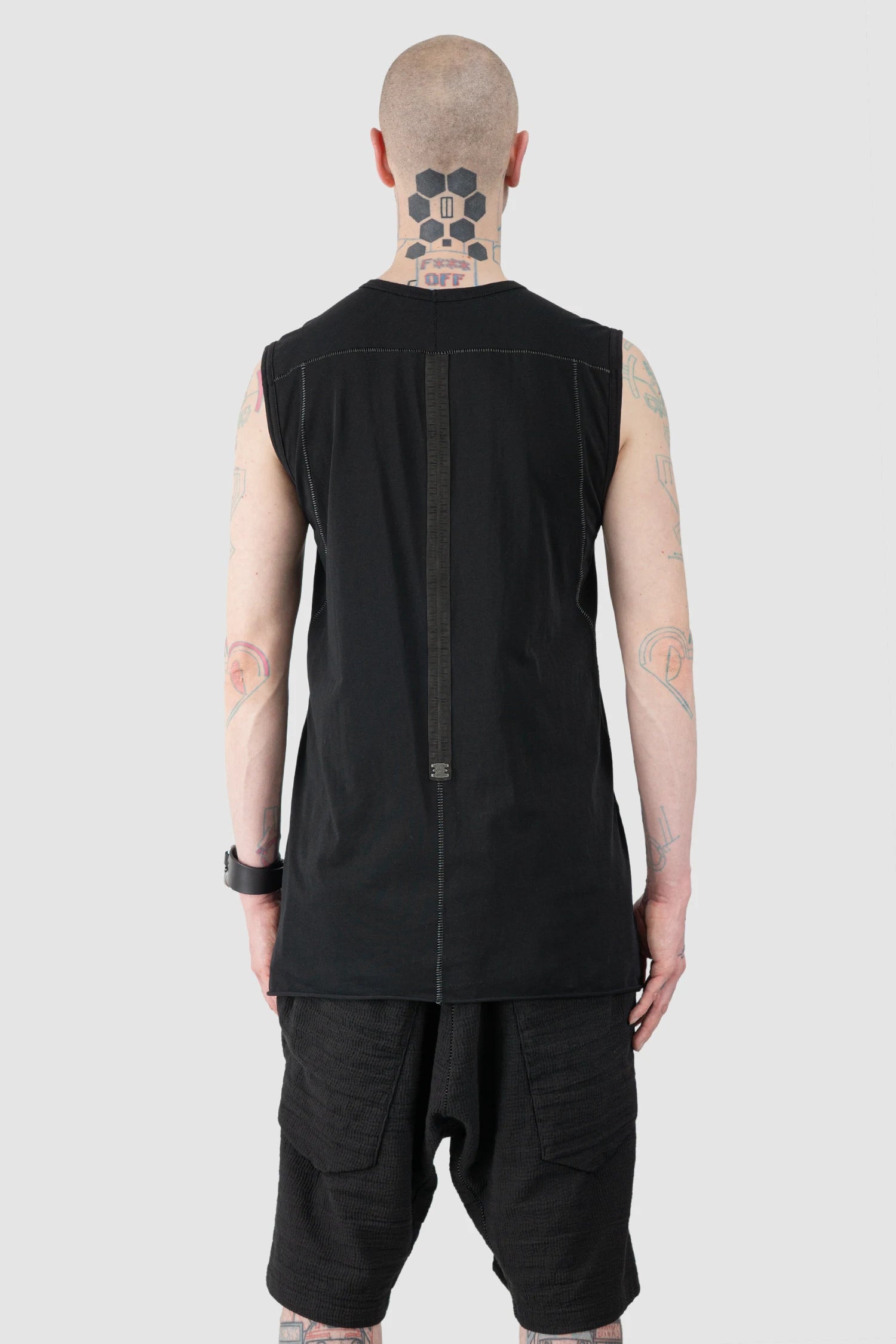 69 by Isaac Sellam - Men’s Black Organic Cotton Jersey Tank Top model back view