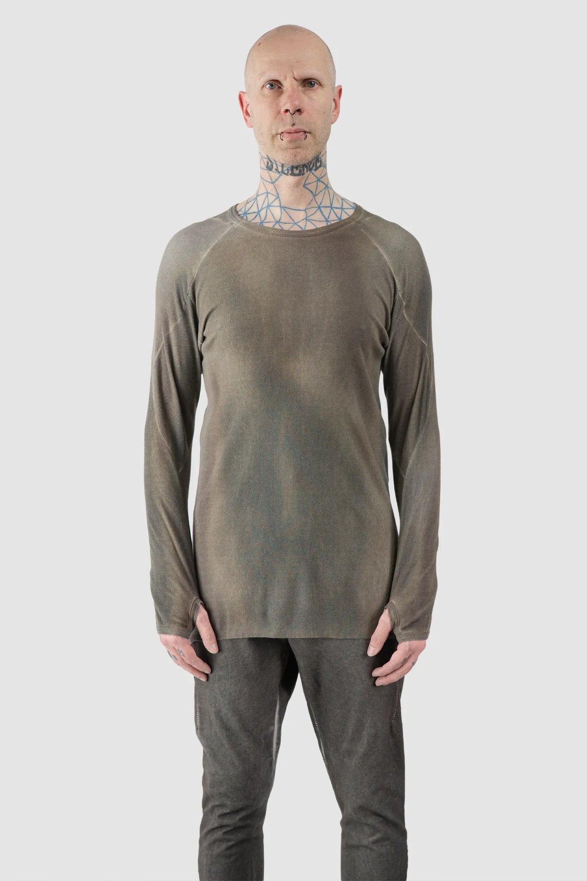 69 by Isaac Sellam - Men's Grey Chrome-Agnon Modal Rib Long Sleeve - model front view - MONO-KROM | Gallery 69 by Isaac Sellam - Men's Grey Chrome-Agnon Modal Rib Long Sleeve - model front view - MONO-KROM | Gallery