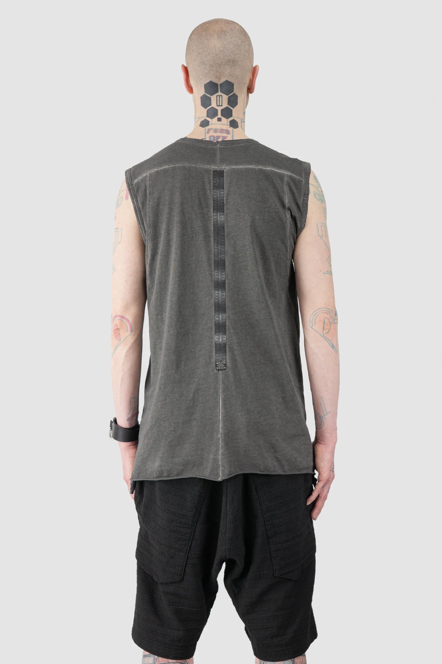 69 by Isaac Sellam - Men’s Grey Dyed Organic Cotton Jersey Tank Top model back view