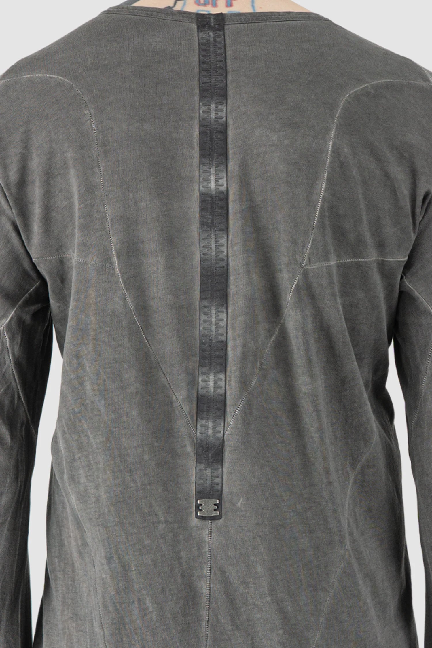 69 by Isaac Sellam - Men’s Grey Organic Cotton Raglan Long Sleeve spine detail view
