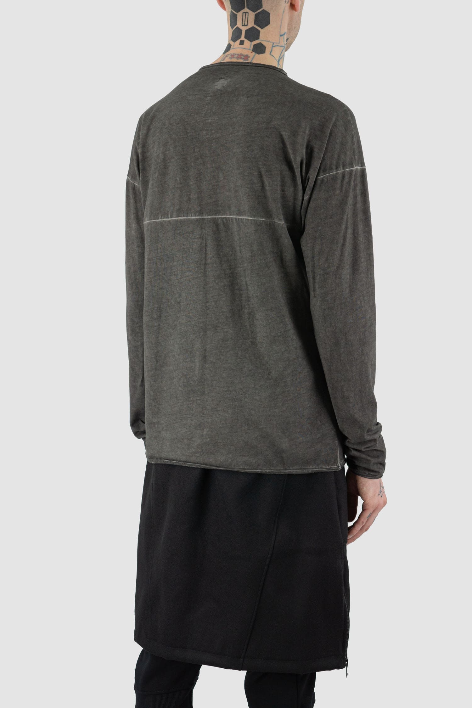Culture of Brave - Back view of black object-dyed seamless organic cotton men's L/S T-shirt, Permanent Collection.