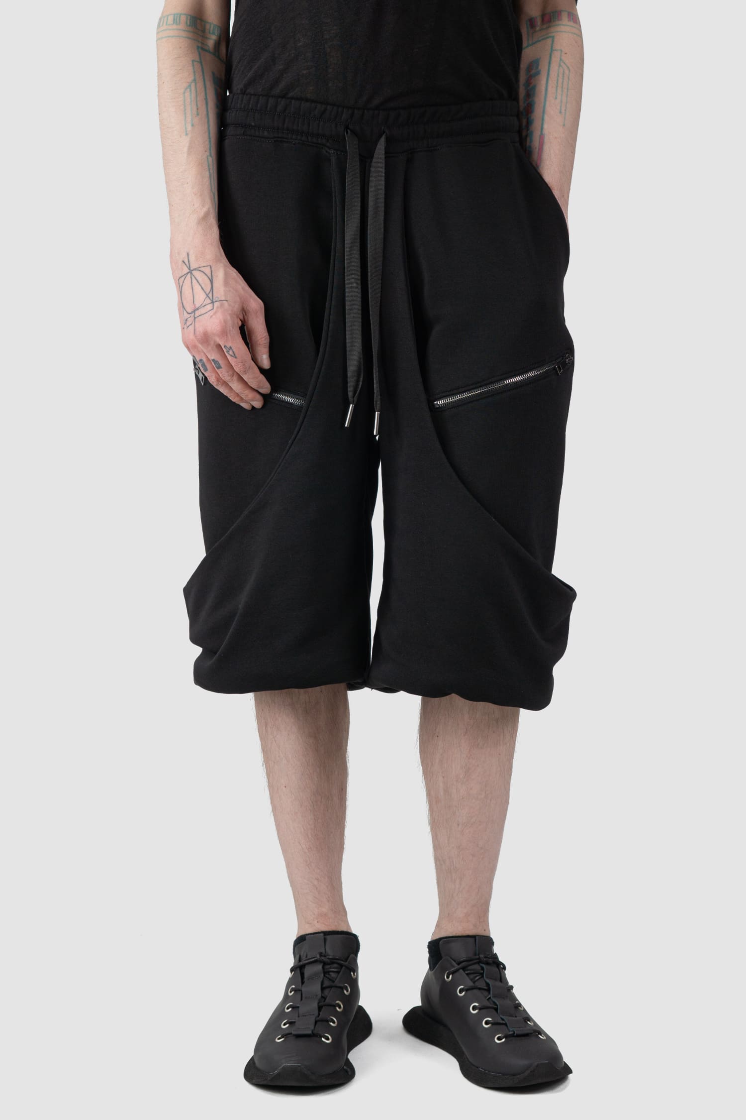 La Haine Inside Us - relaxed view of black Relaxed Wrapped Panel Sweat Shorts