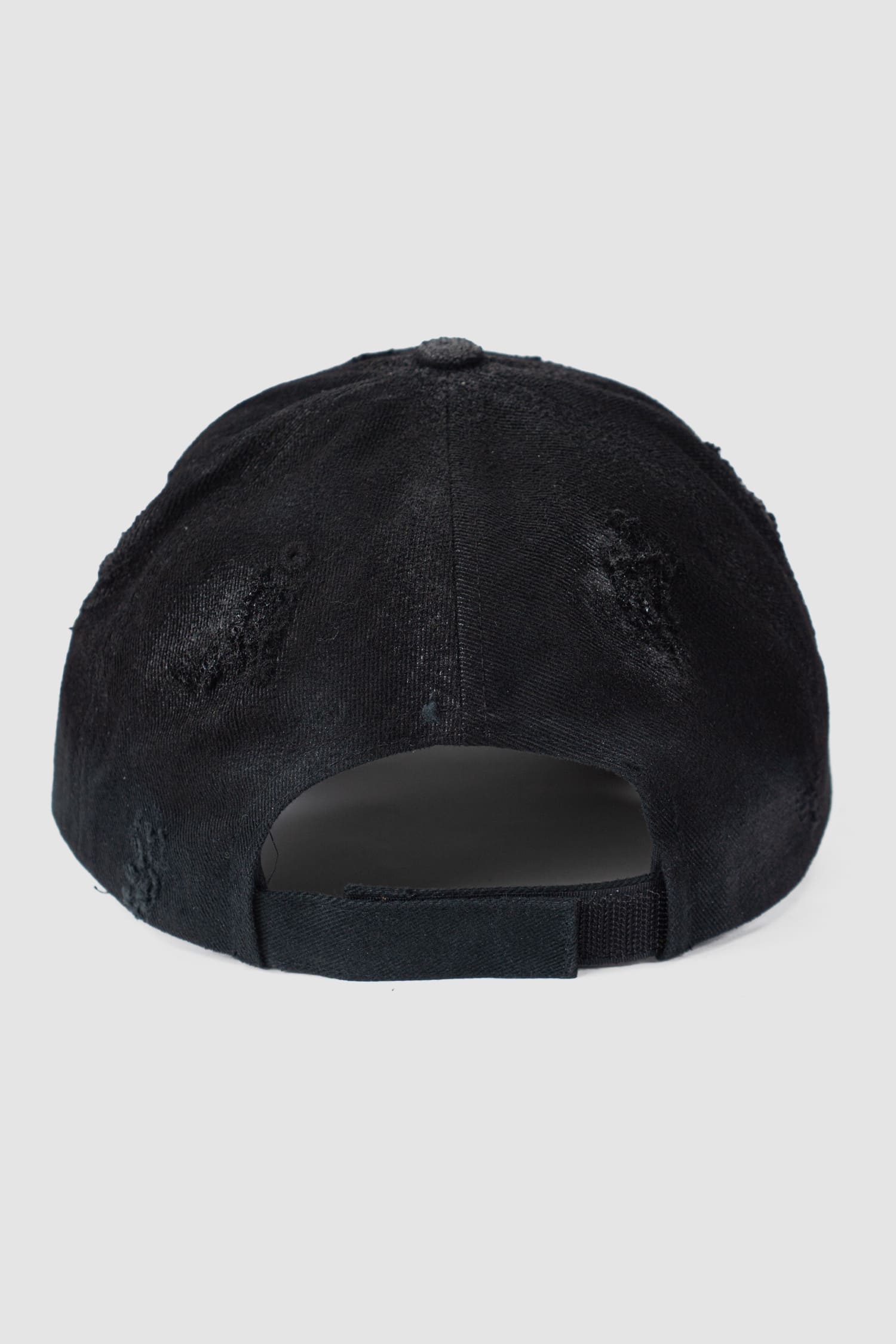 MD75 - back view of black Distressed Waxed Cotton Denim Baseball Cap