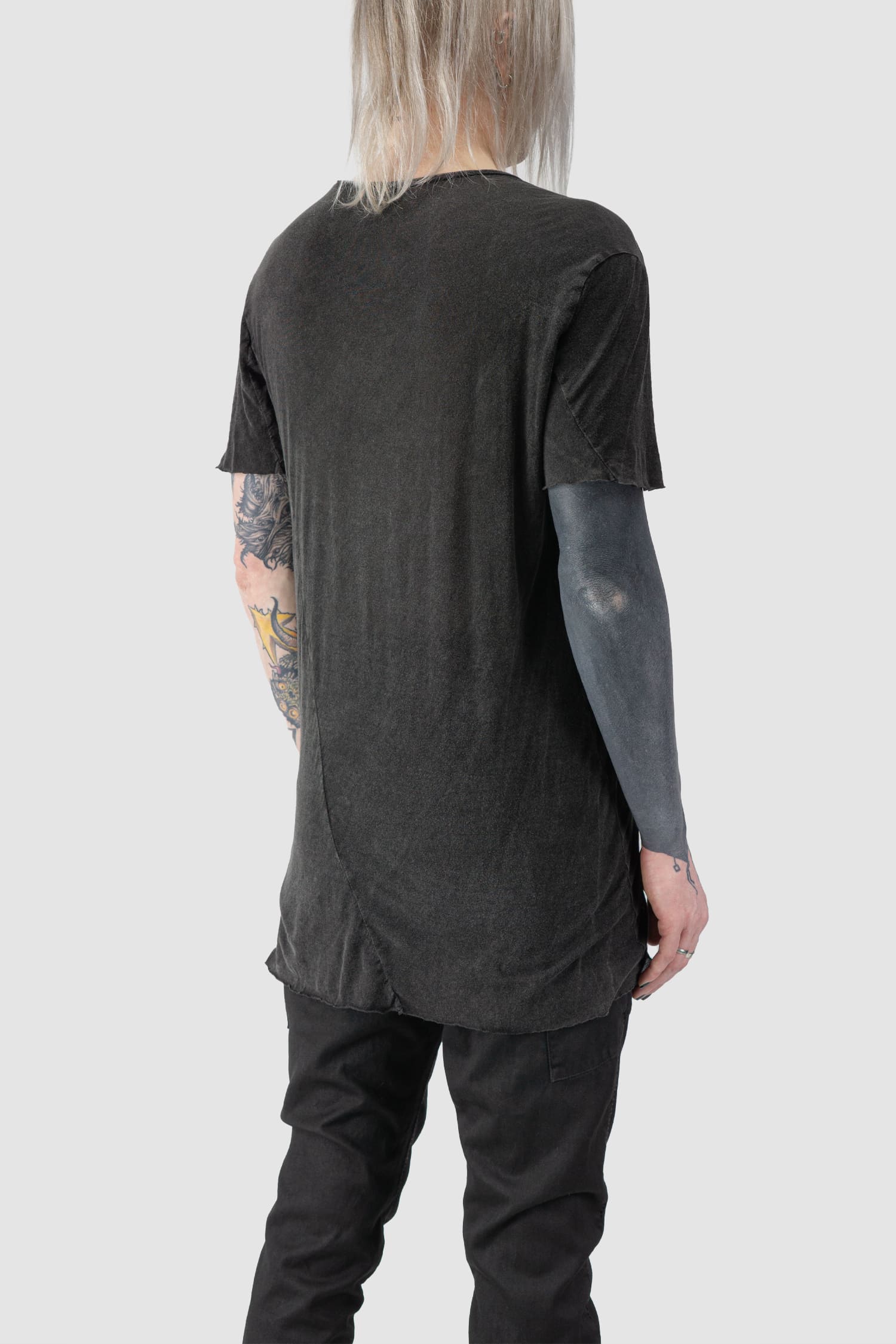 MD75 - back side view of grey Object Dyed and Washed Light Cotton T-Shirt