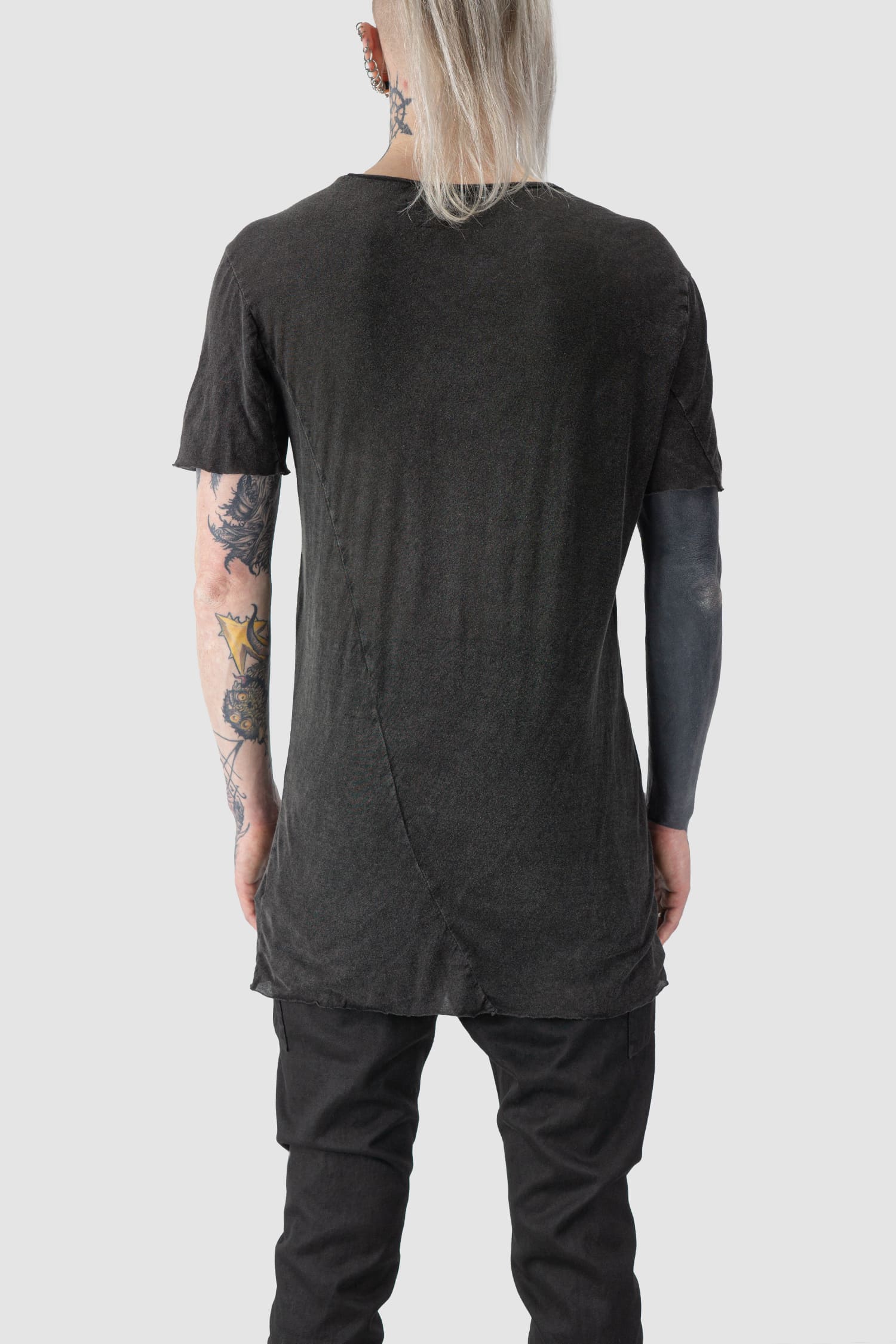 MD75 - back view of grey Object Dyed and Washed Light Cotton T-Shirt