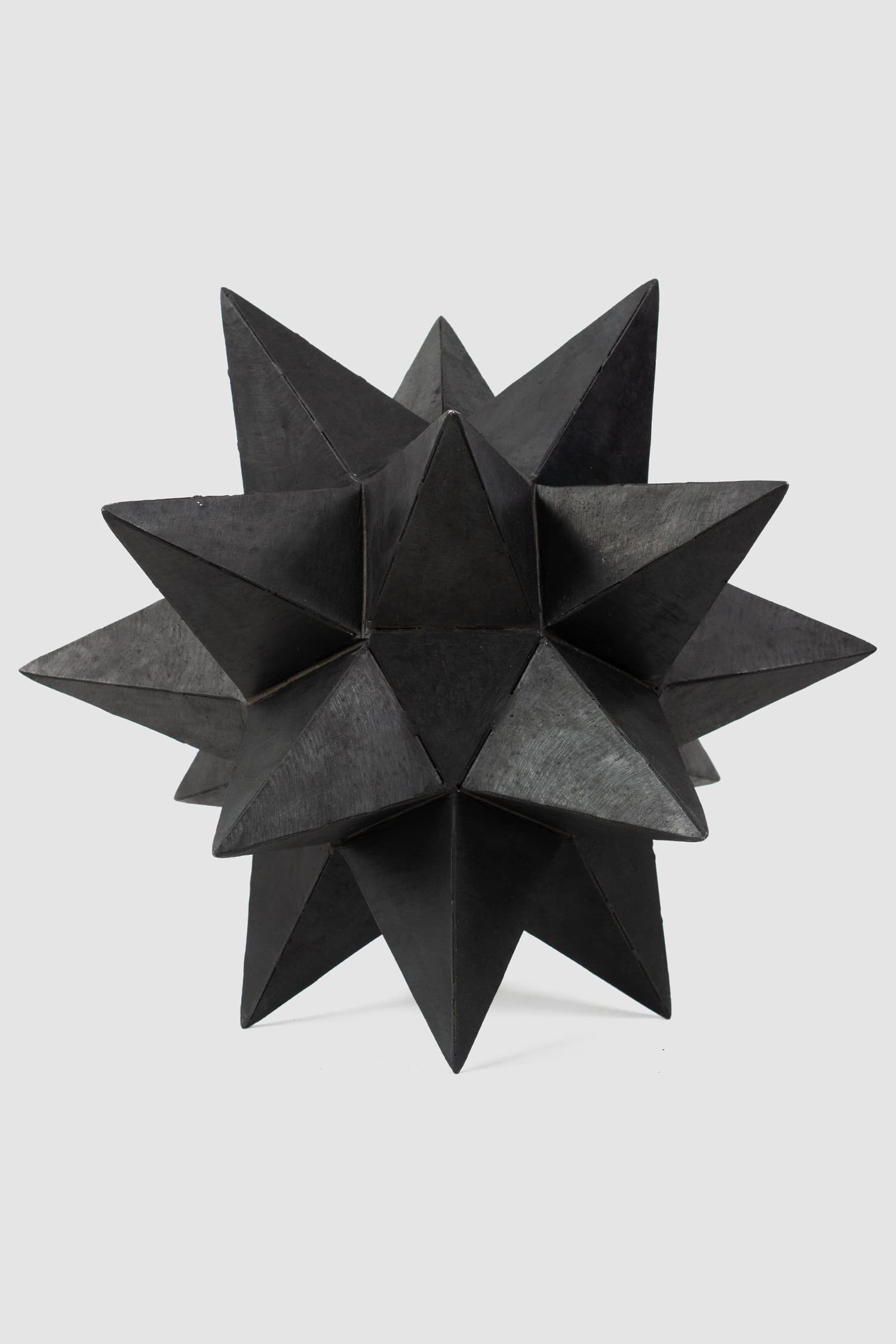 Mad et Len - front view of black Burned Metal Icosahedron Sculpture - 42cm