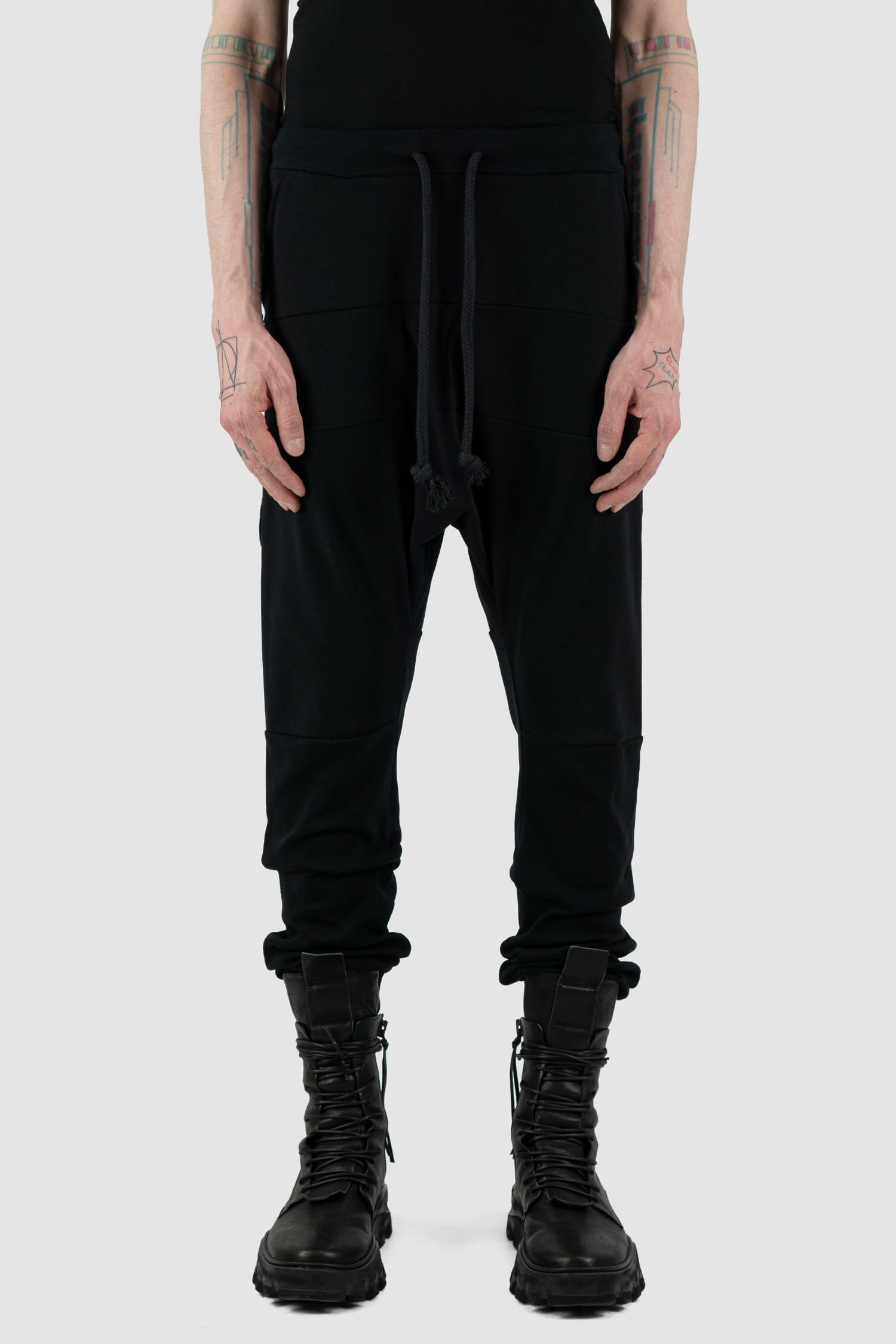 Obectra Studio - Front view of Black Cotton Luna Sweatpants with lower positioned back pockets, regular fit, Permanent Collection.