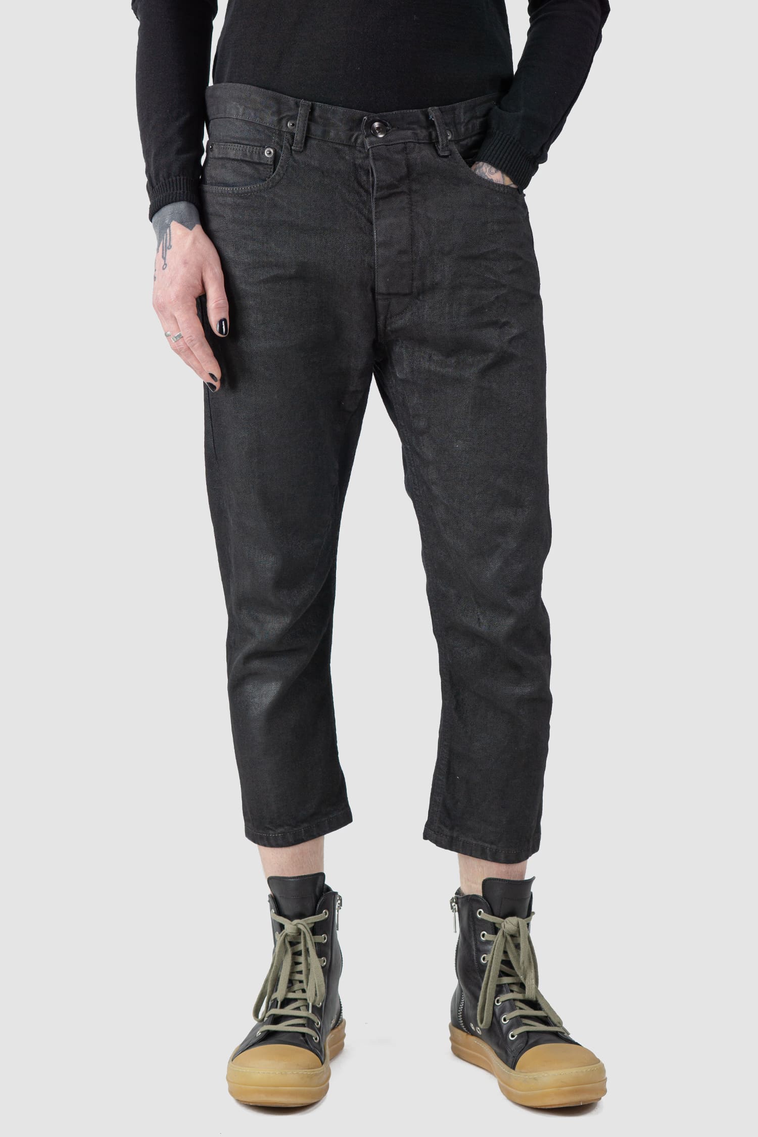 Rick Owens DRKSHDW - Torrence Cropped Waxed Denim Jeans