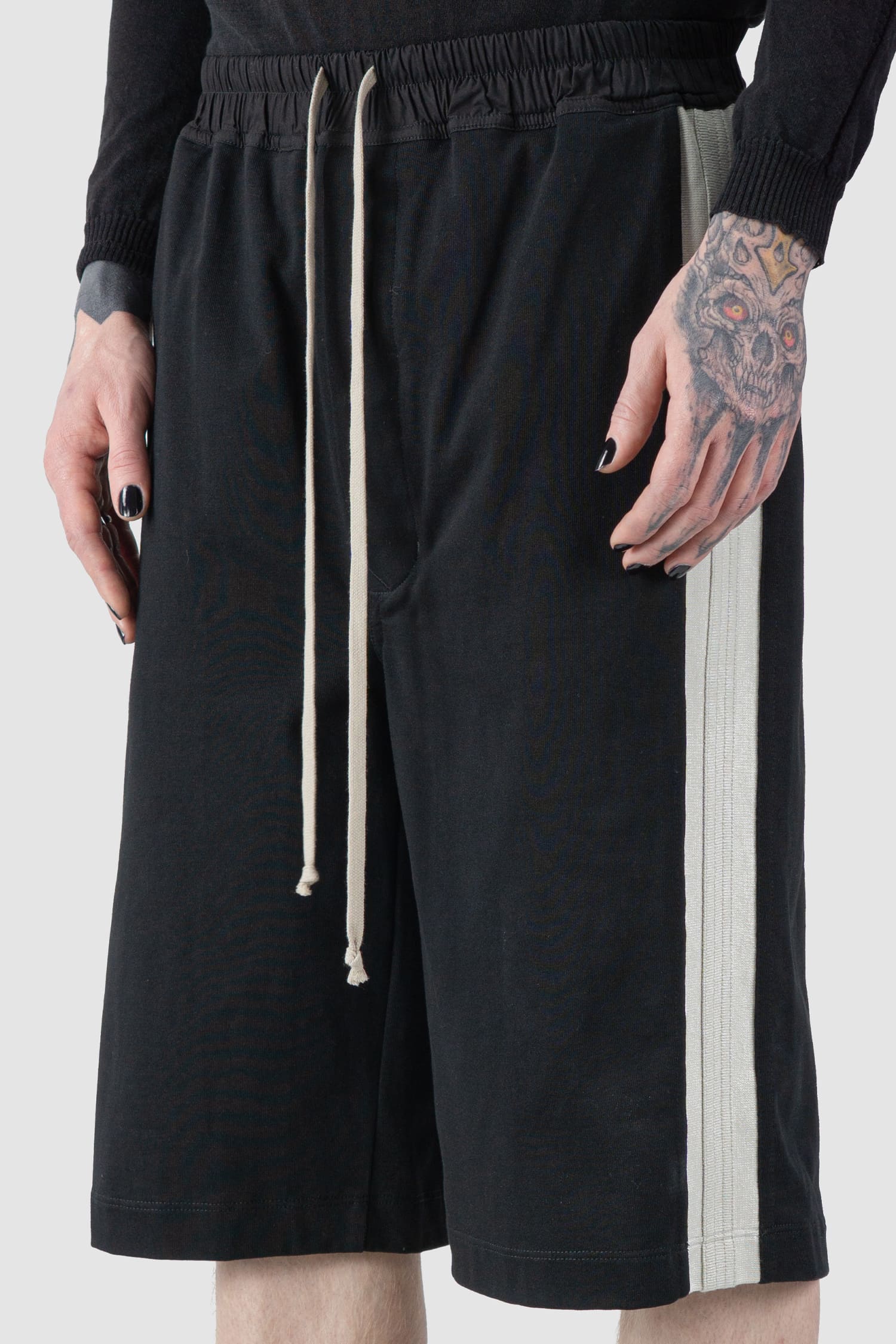 Rick Owens - Karloff Drawstring Cotton Shorts with Side Stripes