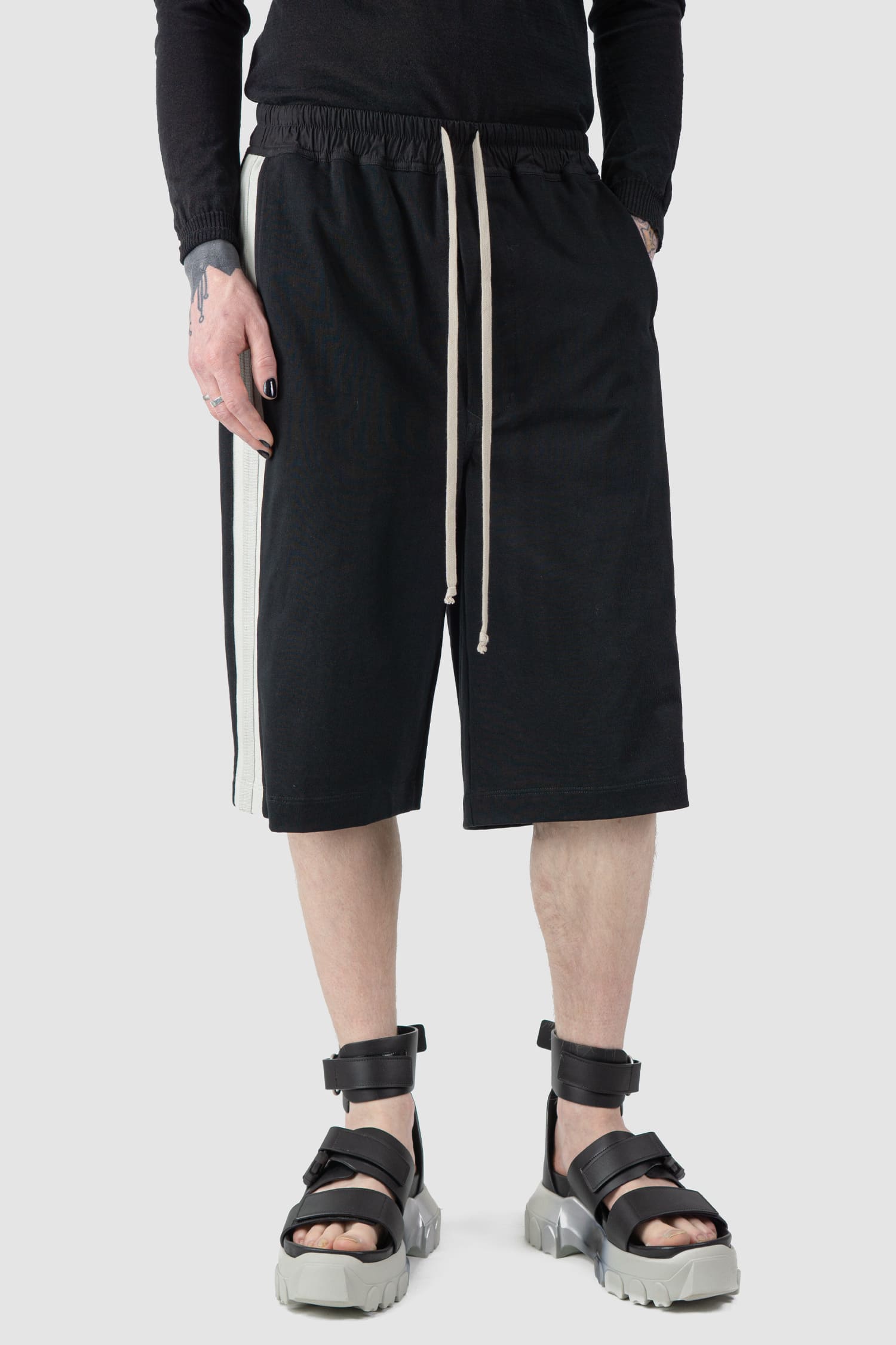 Rick Owens - Karloff Drawstring Cotton Shorts with Side Stripes