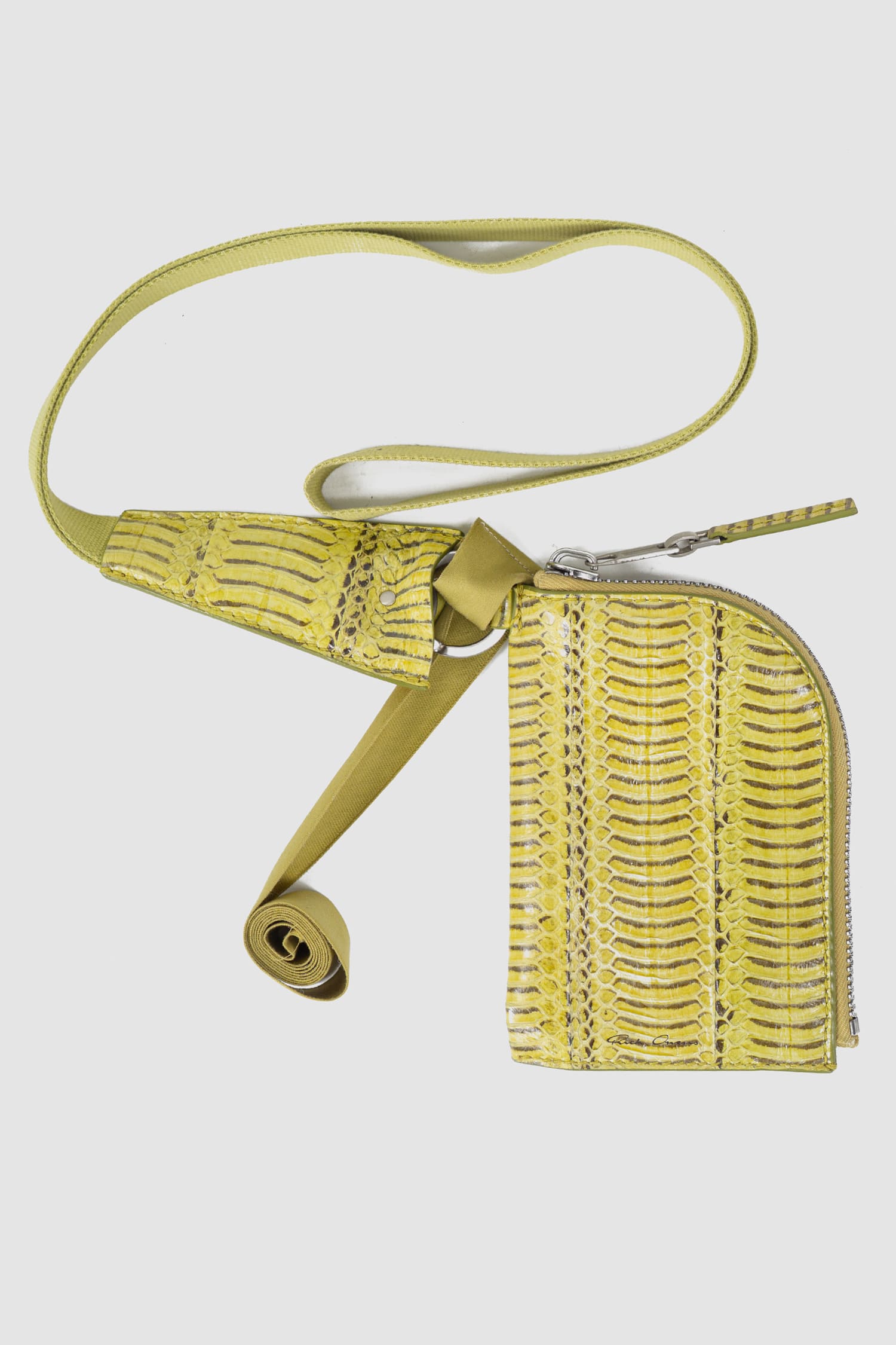 Rick Owens - full view of acid yellow Snake Leather Neck Wallet