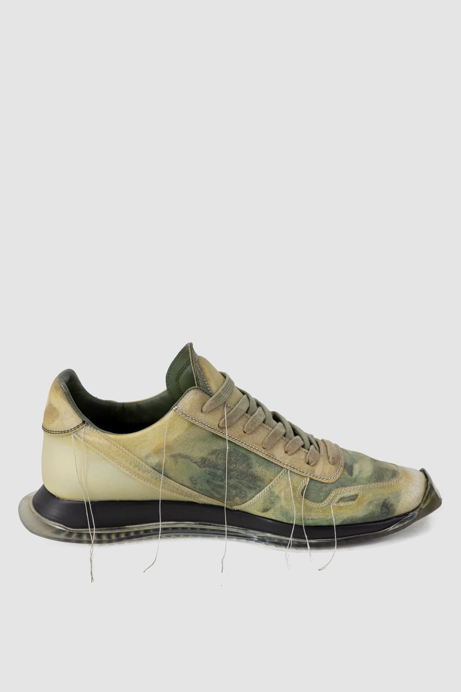 Rick Owens - left inside view of green Translucent Leather Low-Top Trainer Sneakers