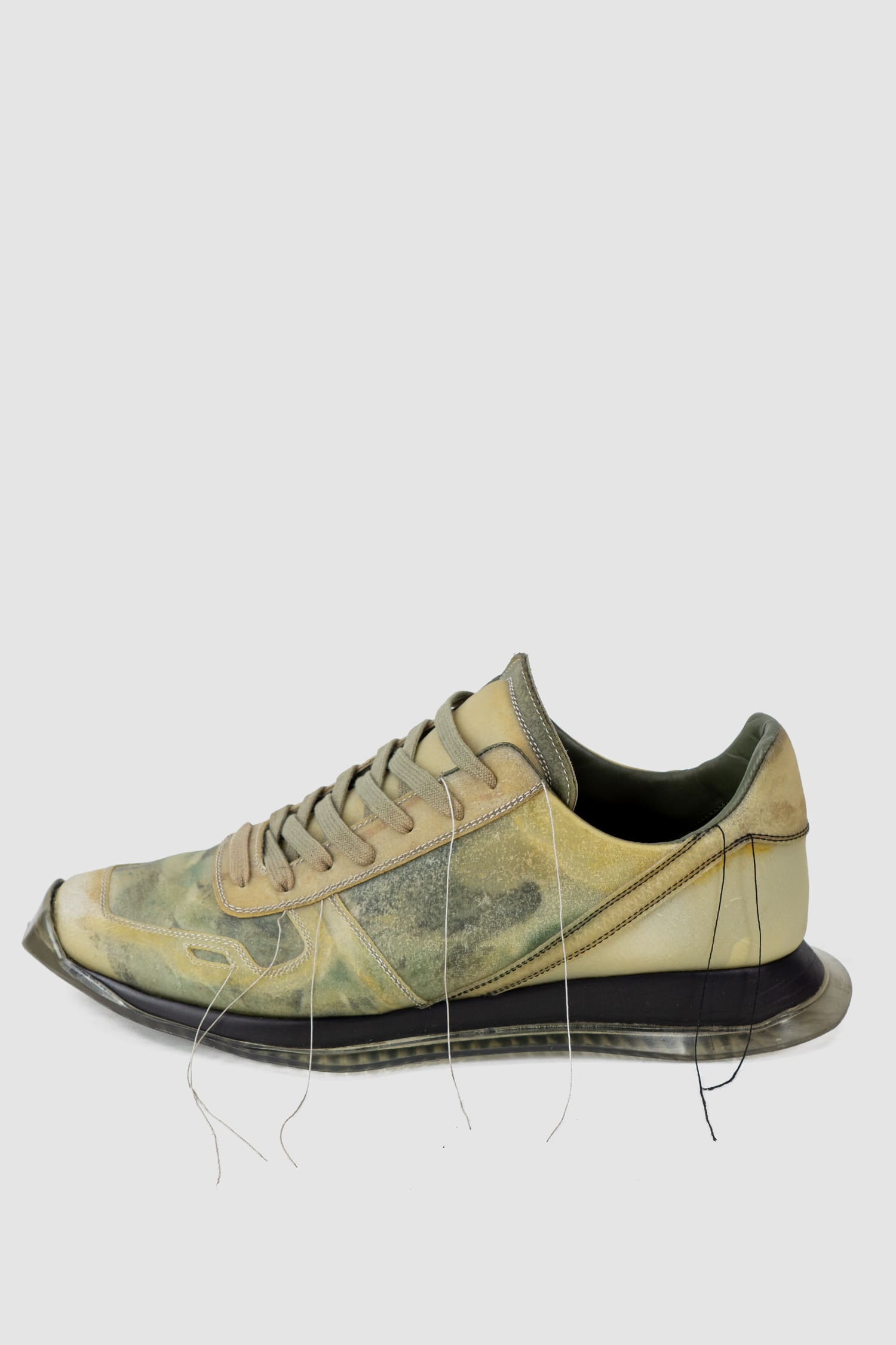 Rick Owens - left outside view of green Translucent Leather Low-Top Trainer Sneakers