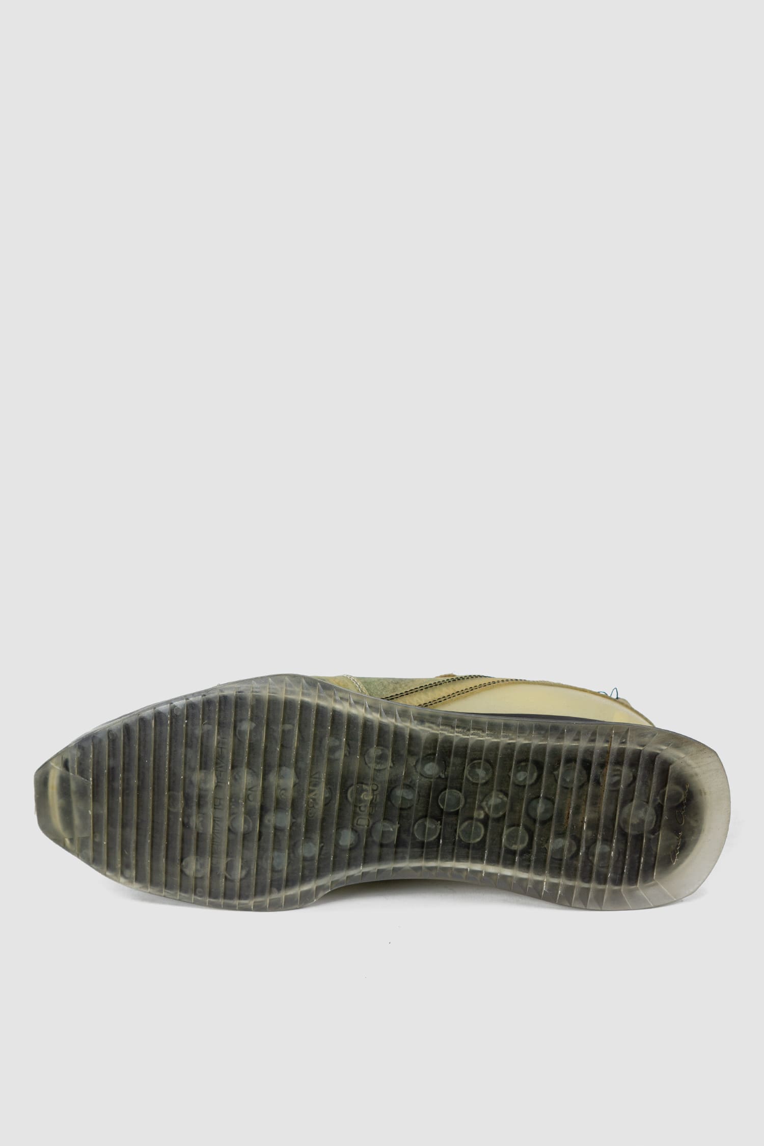 Rick Owens - left sole view of green Translucent Leather Low-Top Trainer Sneakers