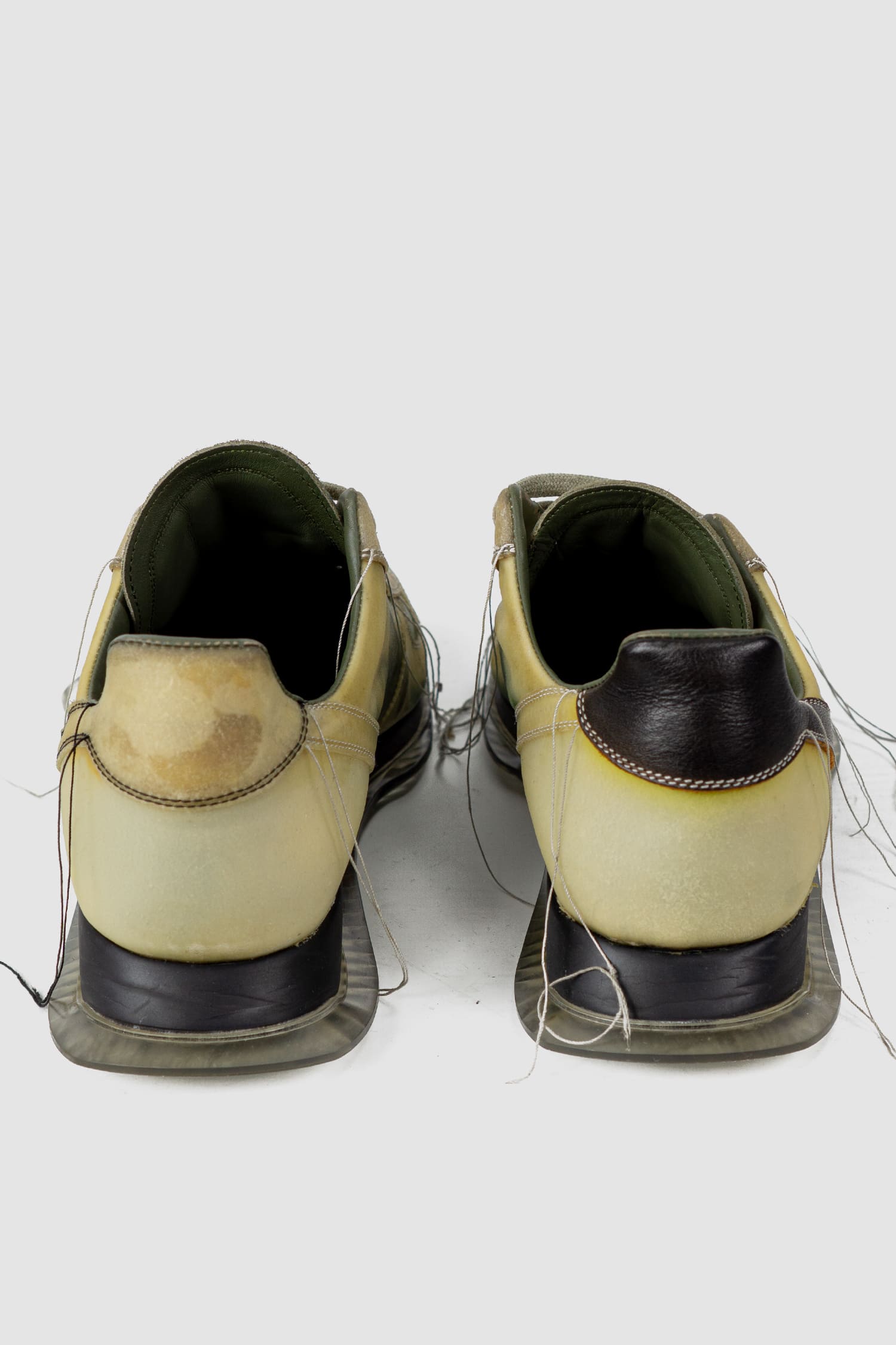Rick Owens - pair back view of green Translucent Leather Low-Top Trainer Sneakers