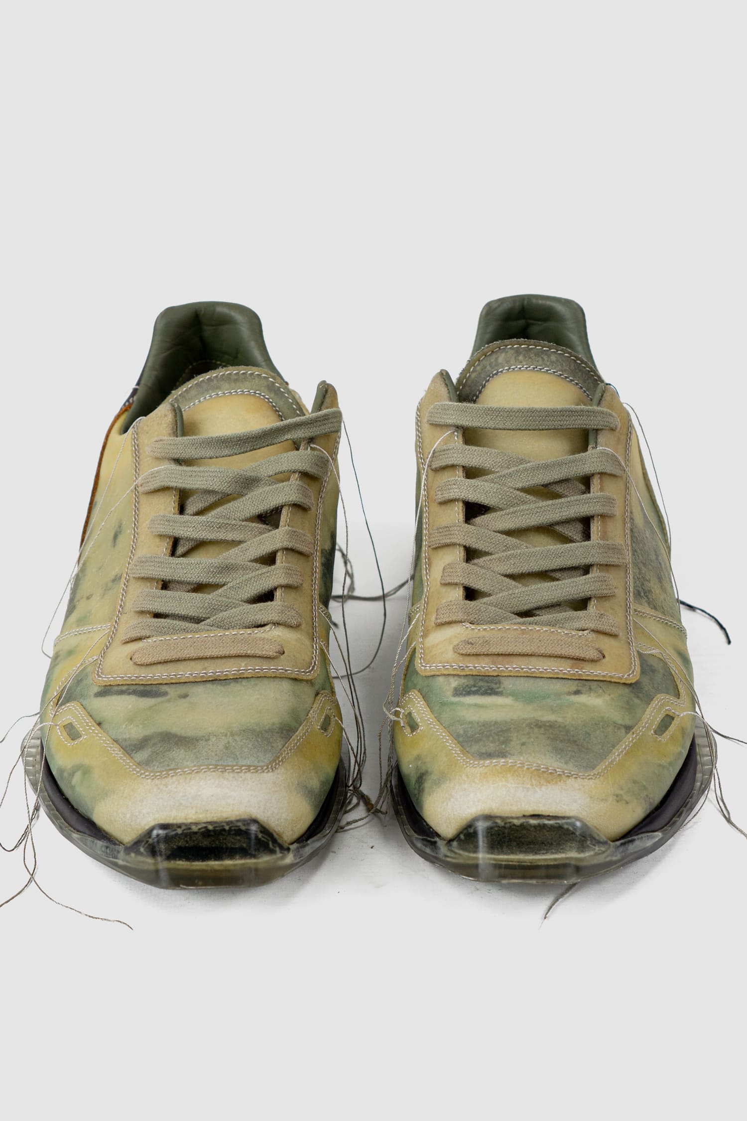Rick Owens - front pair view of green Translucent Leather Low-Top Trainer Sneakers