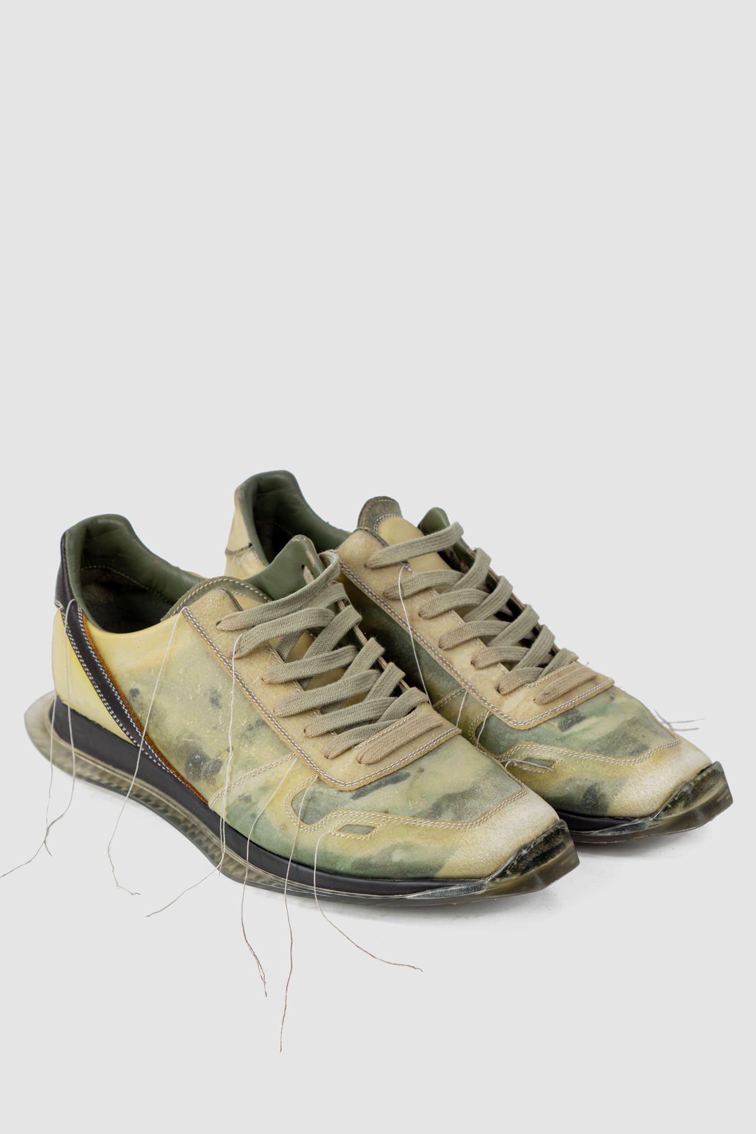 Rick Owens - pair right view of green Translucent Leather Low-Top Trainer Sneakers
