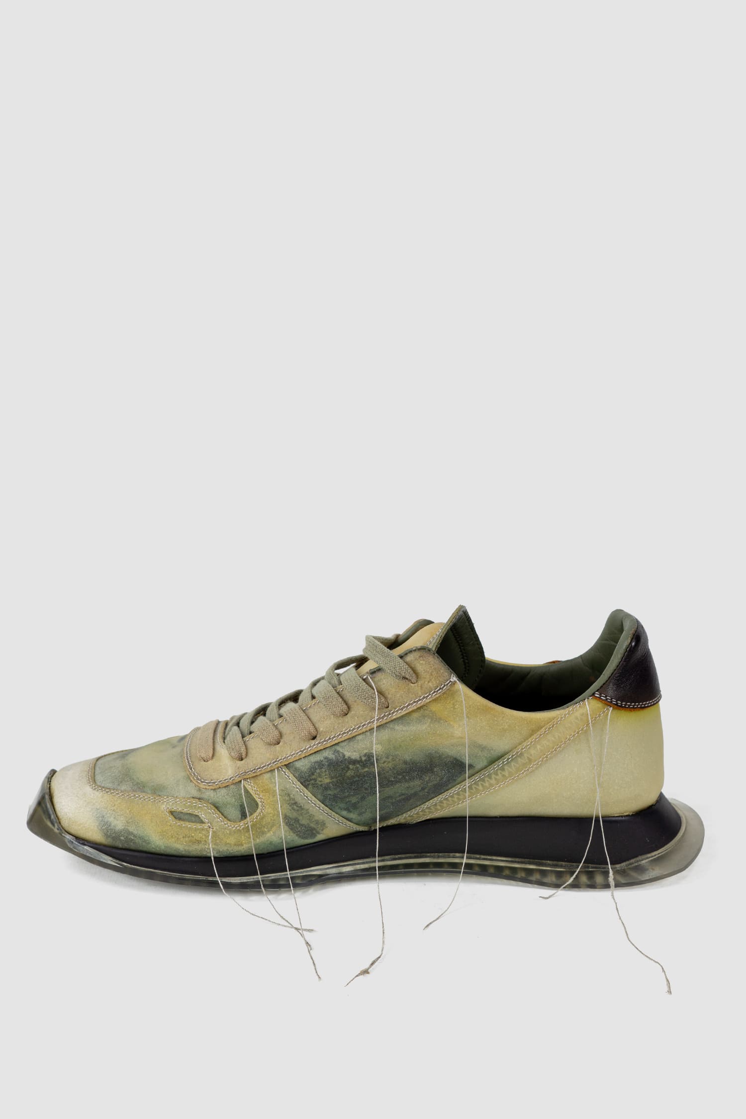 Rick Owens - right outside view of green Translucent Leather Low-Top Trainer Sneakers