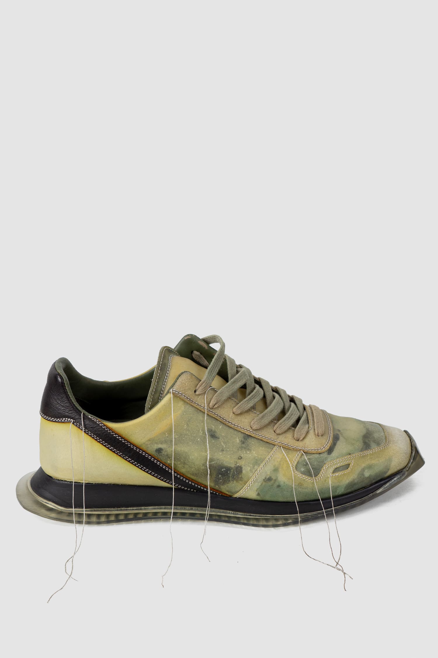 Rick Owens - right outside view of green Translucent Leather Low-Top Trainer Sneakers