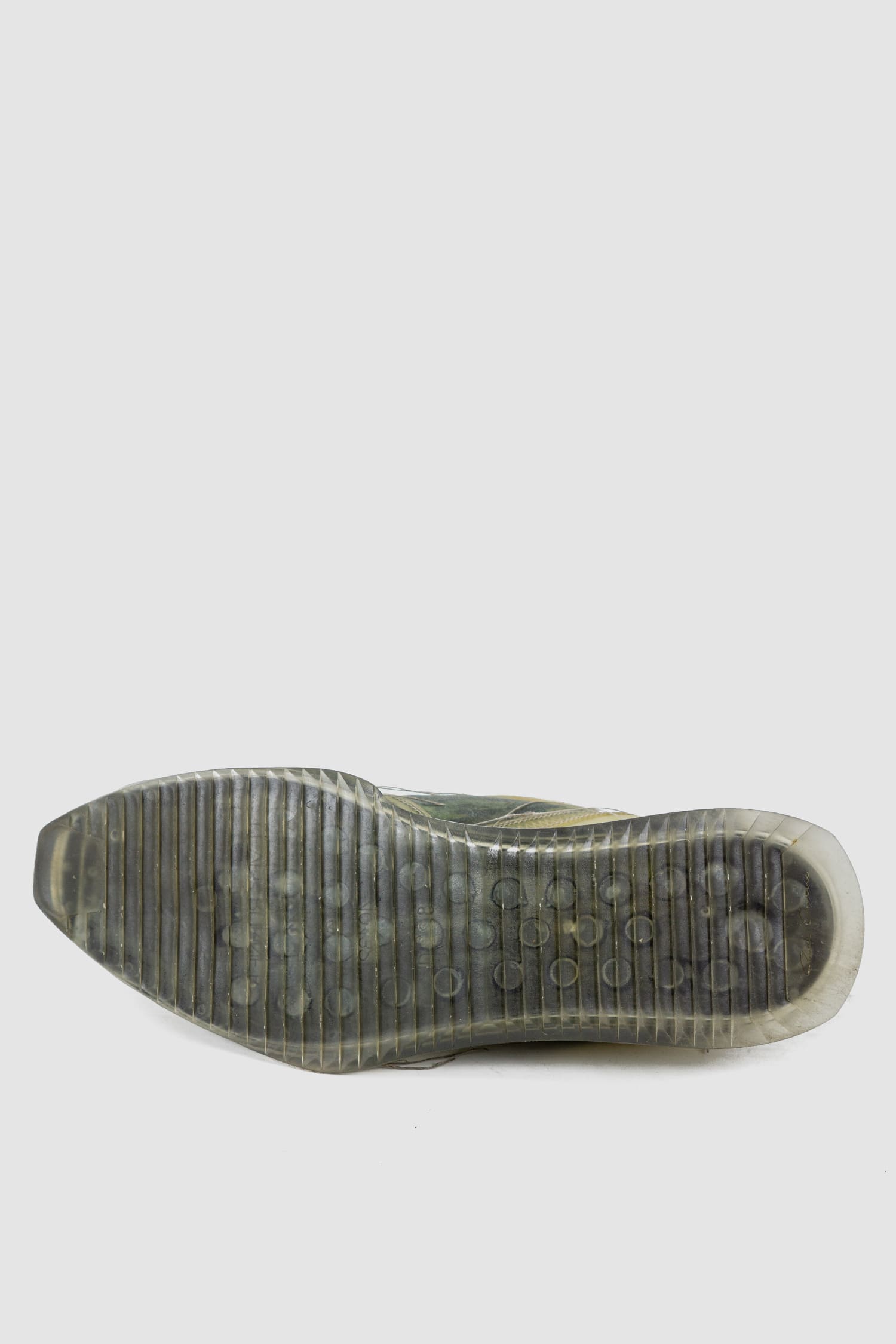 Rick Owens - right sole view of green Translucent Leather Low-Top Trainer Sneakers