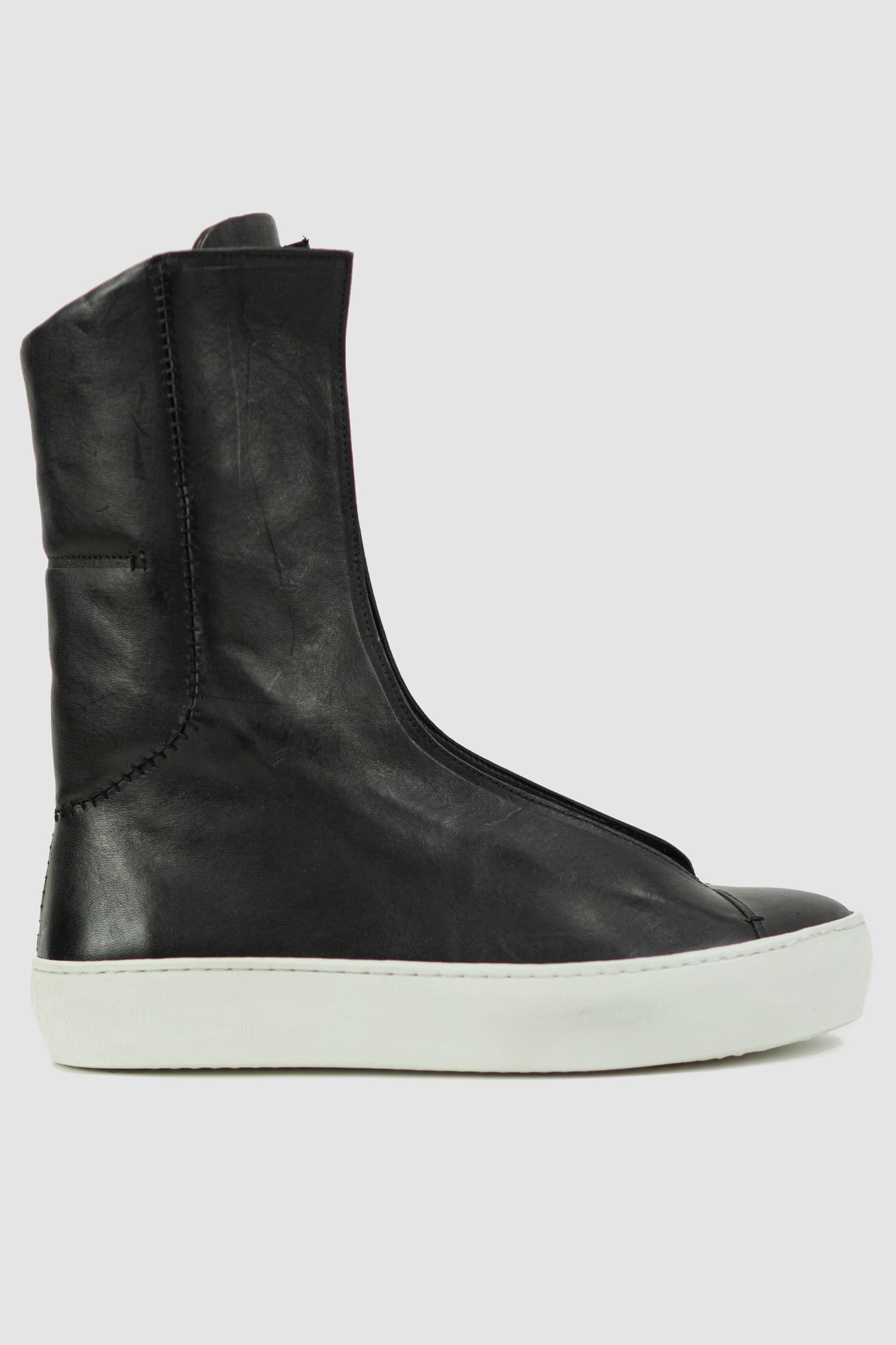 The Last Conspiracy - right view of Black Leather High Top Sneaker for Men from the Permanent Collection with Contrast Puffed Sole.