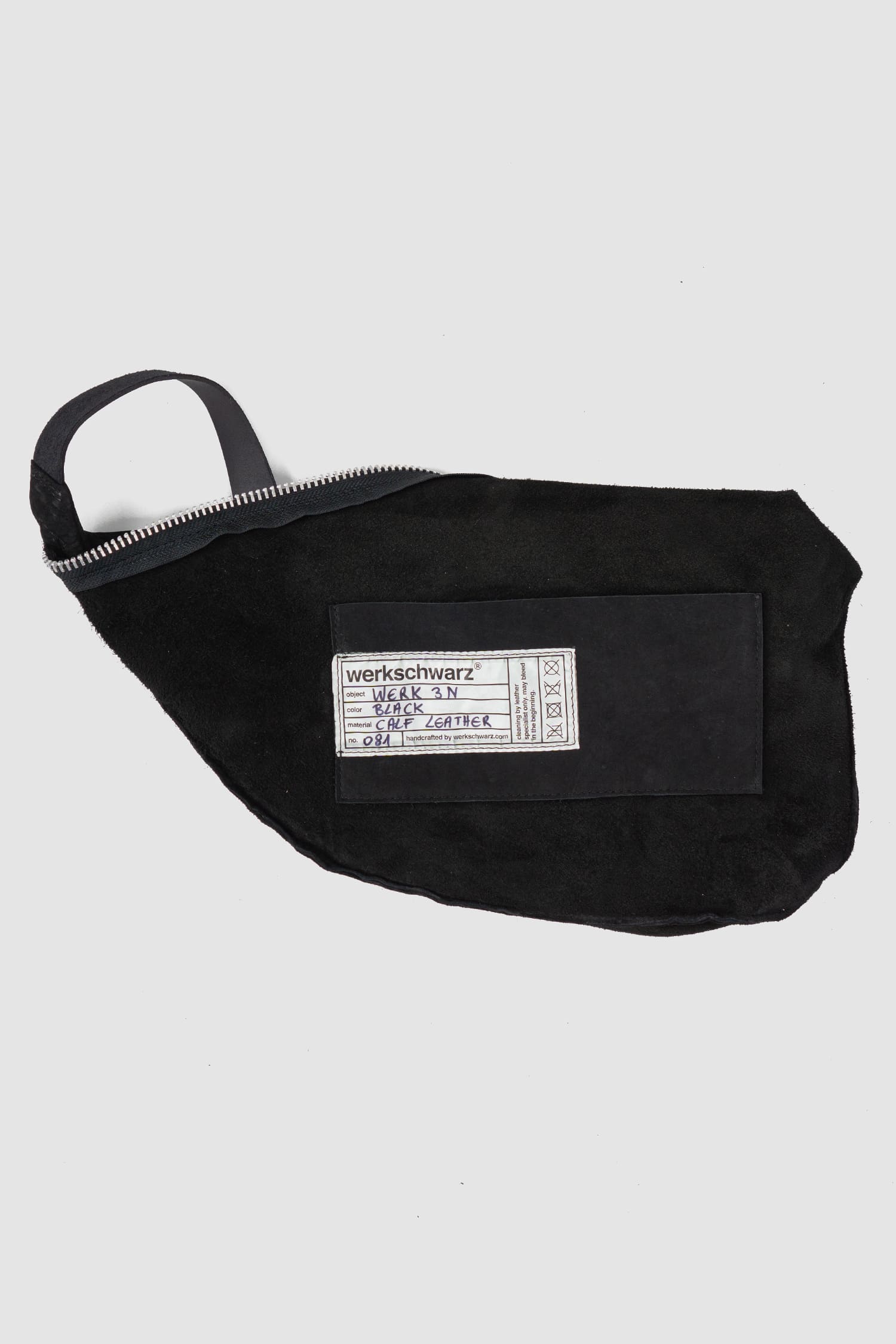 Werkschwarz - inside out view of the black Suede Calf Leather Crossbody Bag Werk 3N.