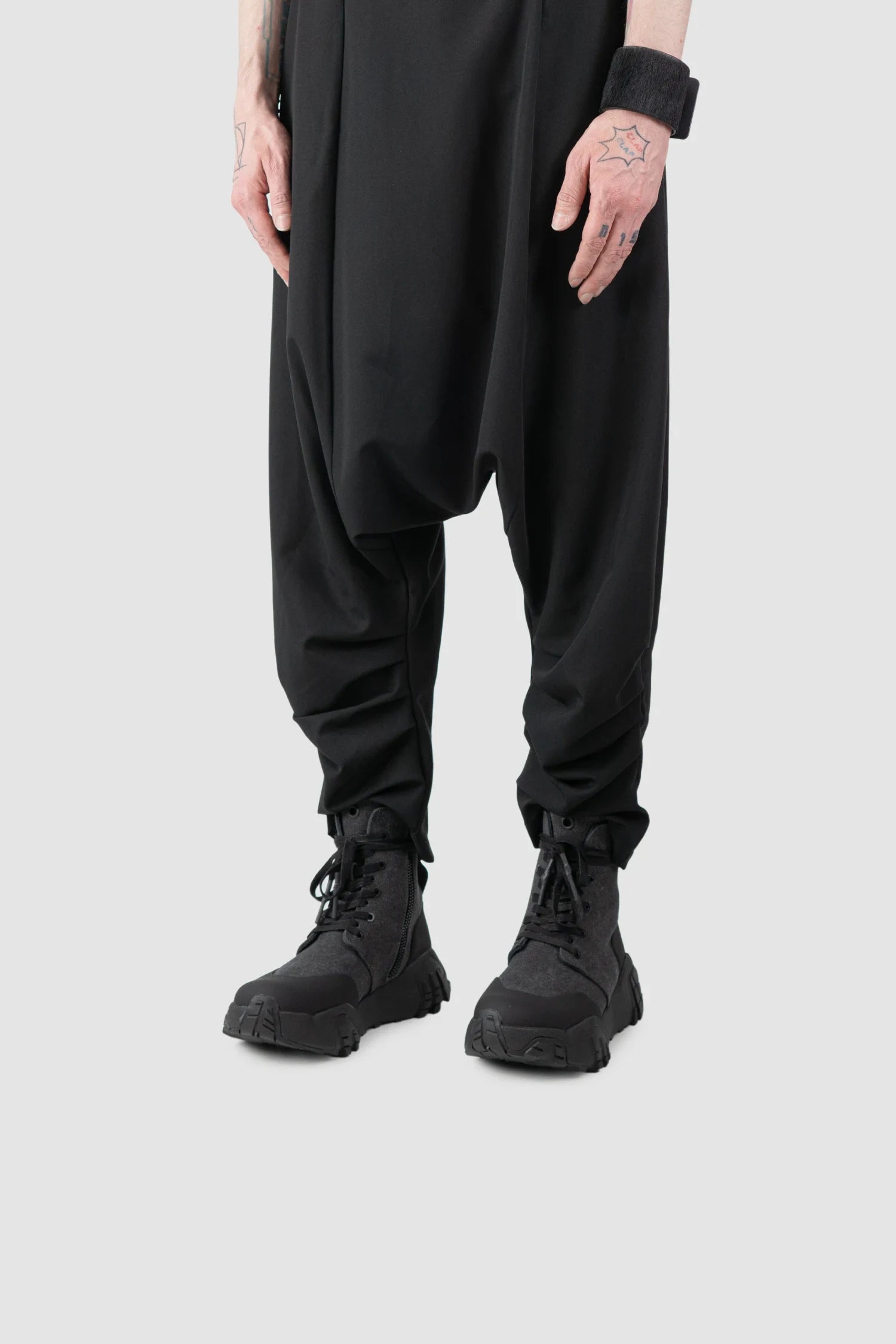 Gall Laboratories by Justin Gall - Men’s Black Canvas Mongrel Ankle Boots model side view