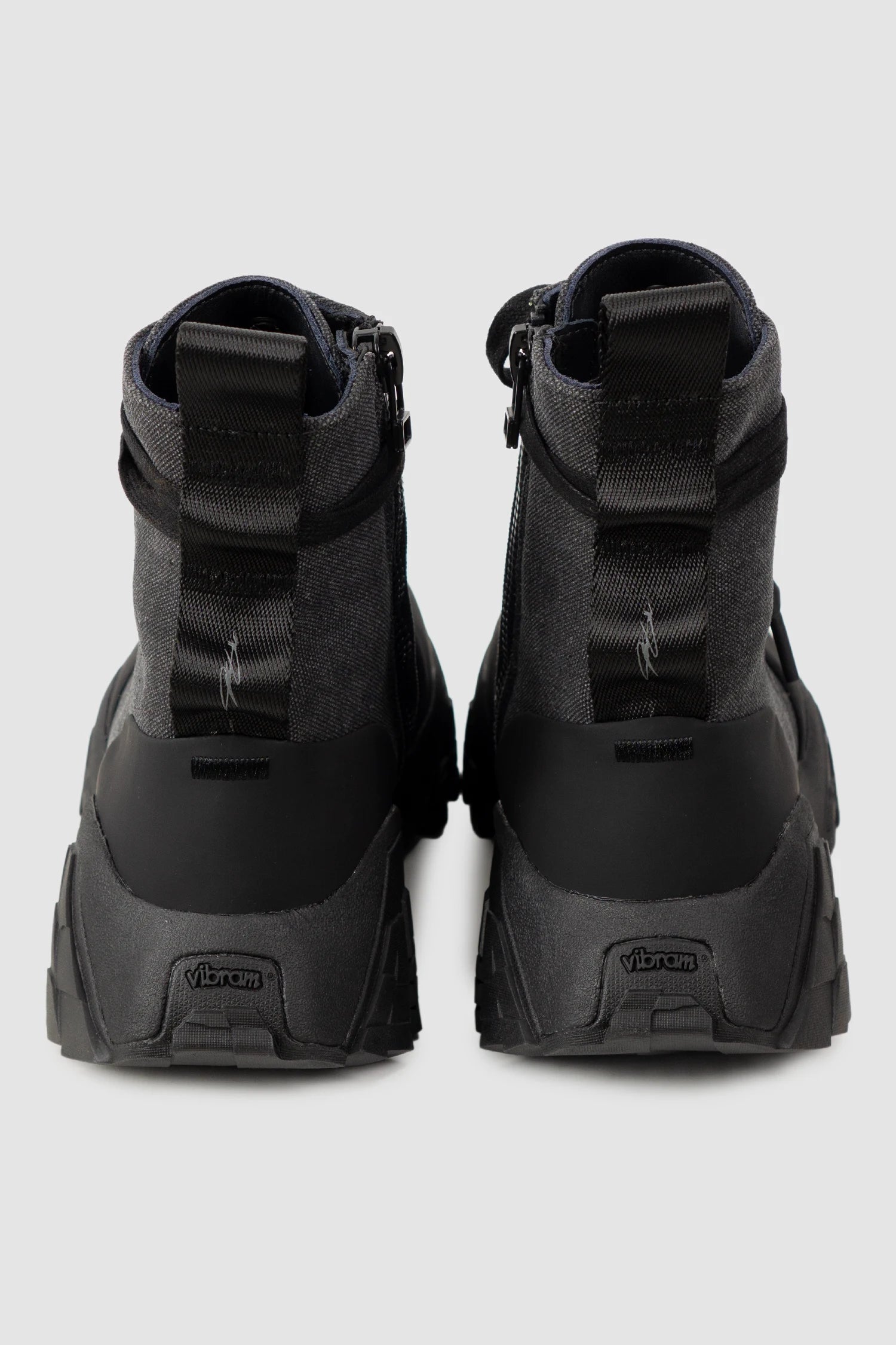 Gall Laboratories by Justin Gall - Men’s Black Canvas Mongrel Ankle Boots pair back view