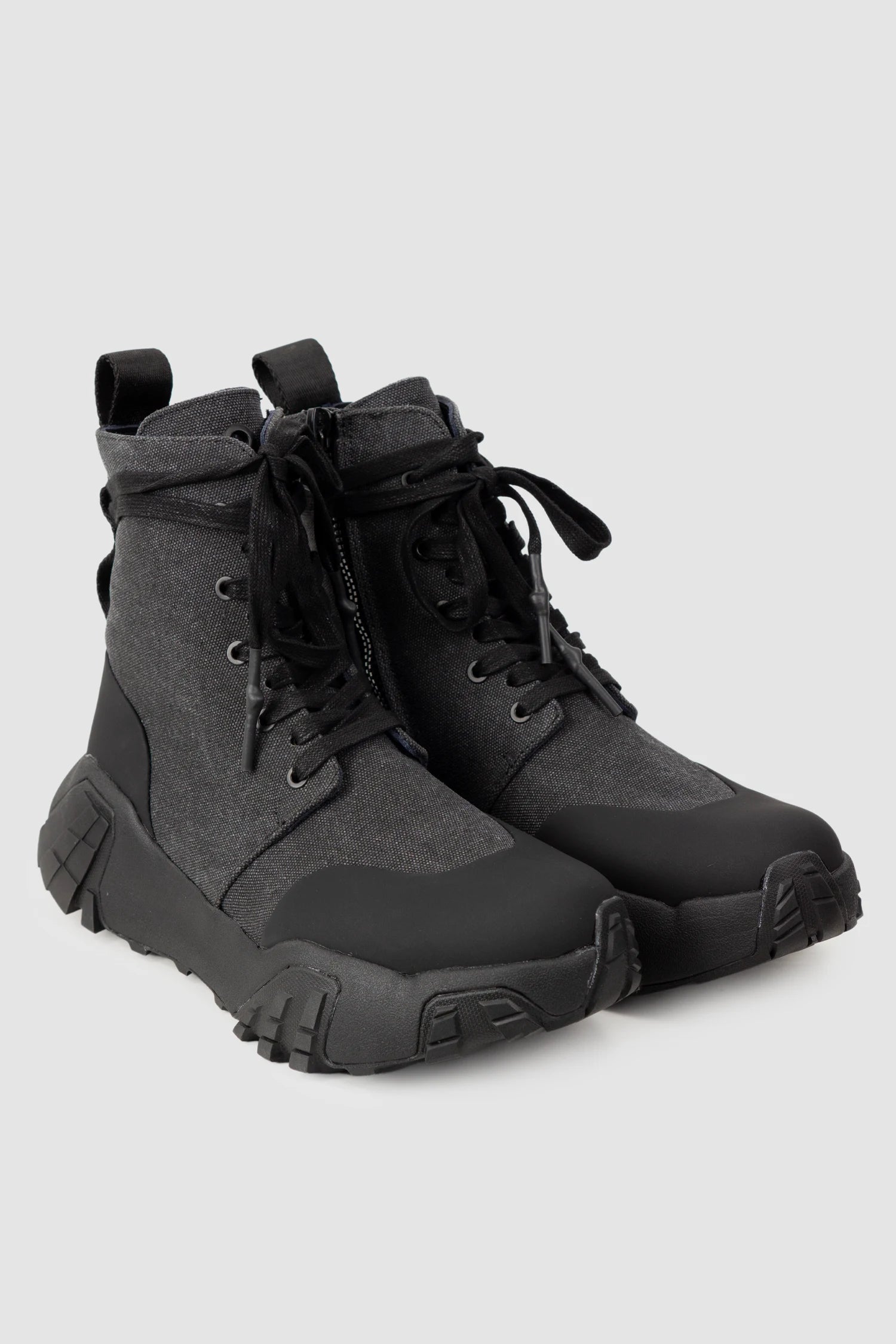 Gall Laboratories by Justin Gall - Men’s Black Canvas Mongrel Ankle Boots pair left view