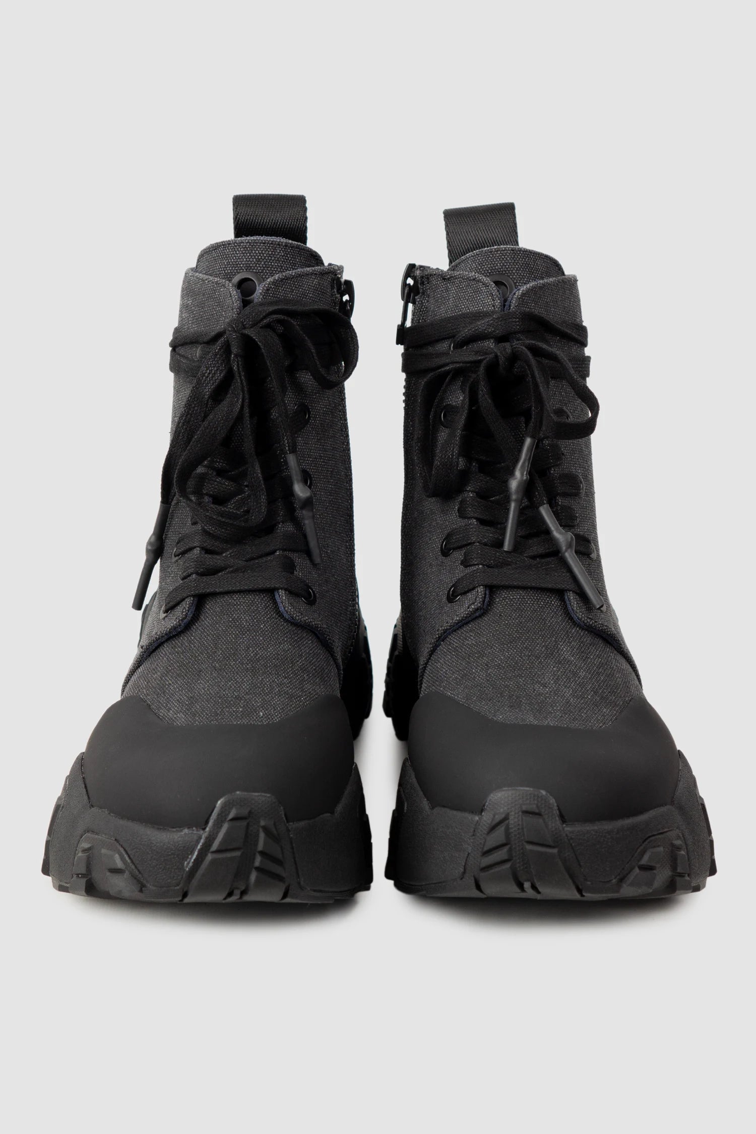 Gall Laboratories by Justin Gall - Men’s Black Canvas Mongrel Ankle Boots pair front view