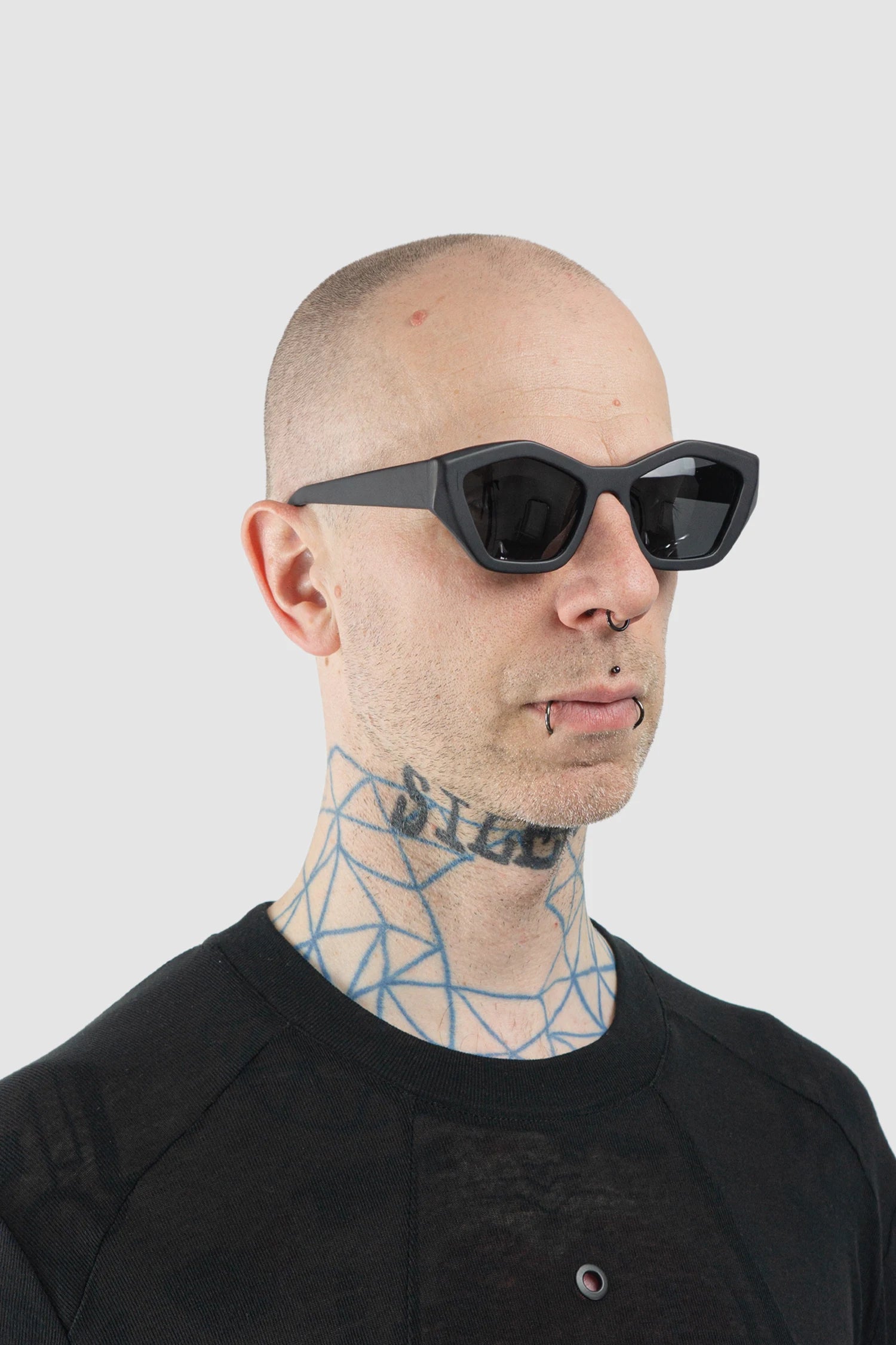 Gall Laboratories by Justin Gall - Black Chunky Geometric Acetate Sunglasses model right view Gall Laboratories by Justin Gall - Black Chunky Geometric Acetate Sunglasses model right view
