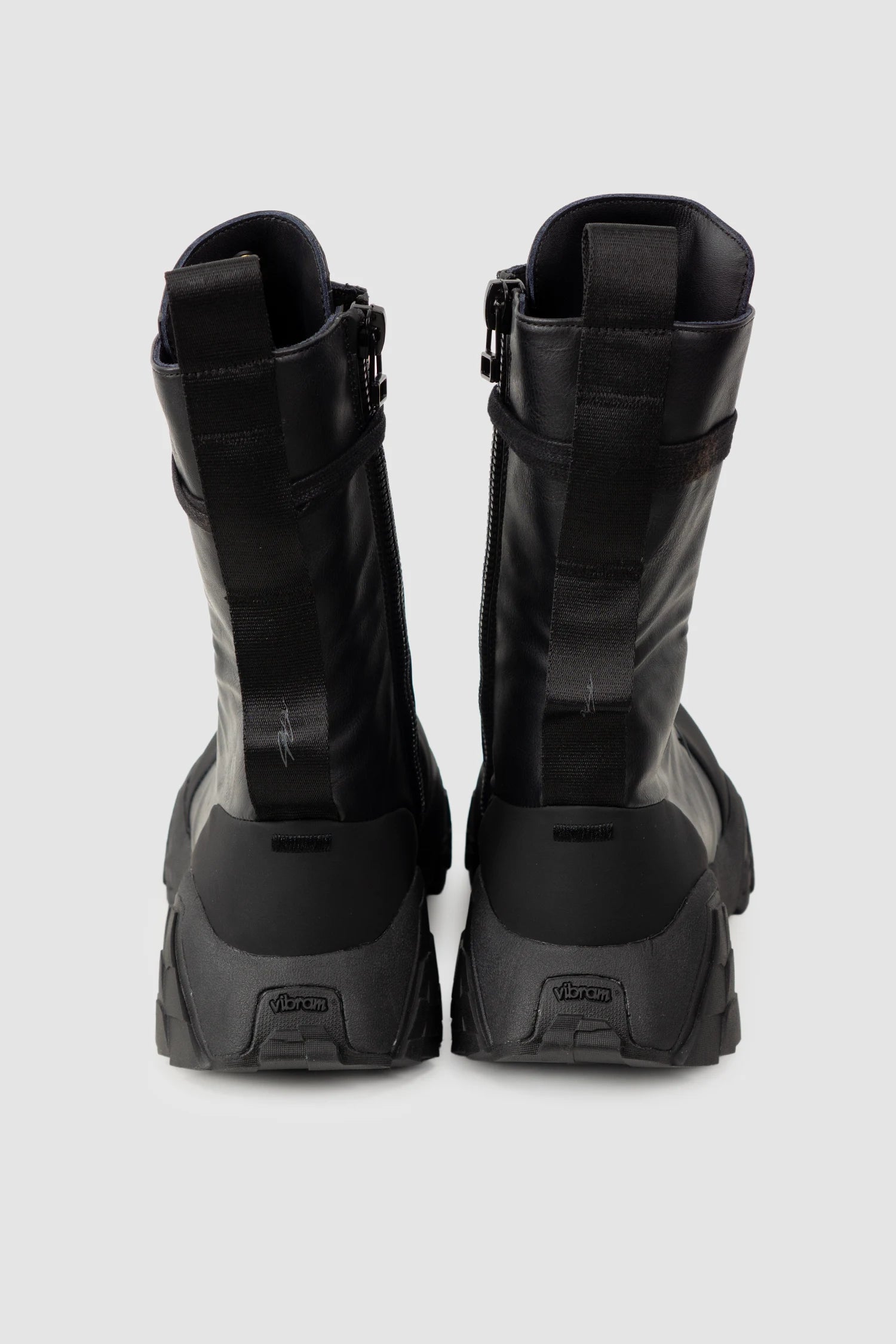 Gall Laboratories by Justin Gall - Men’s Black Vegan High-Zip 15-Eyelet Boots “Mongrel Max” pair back view