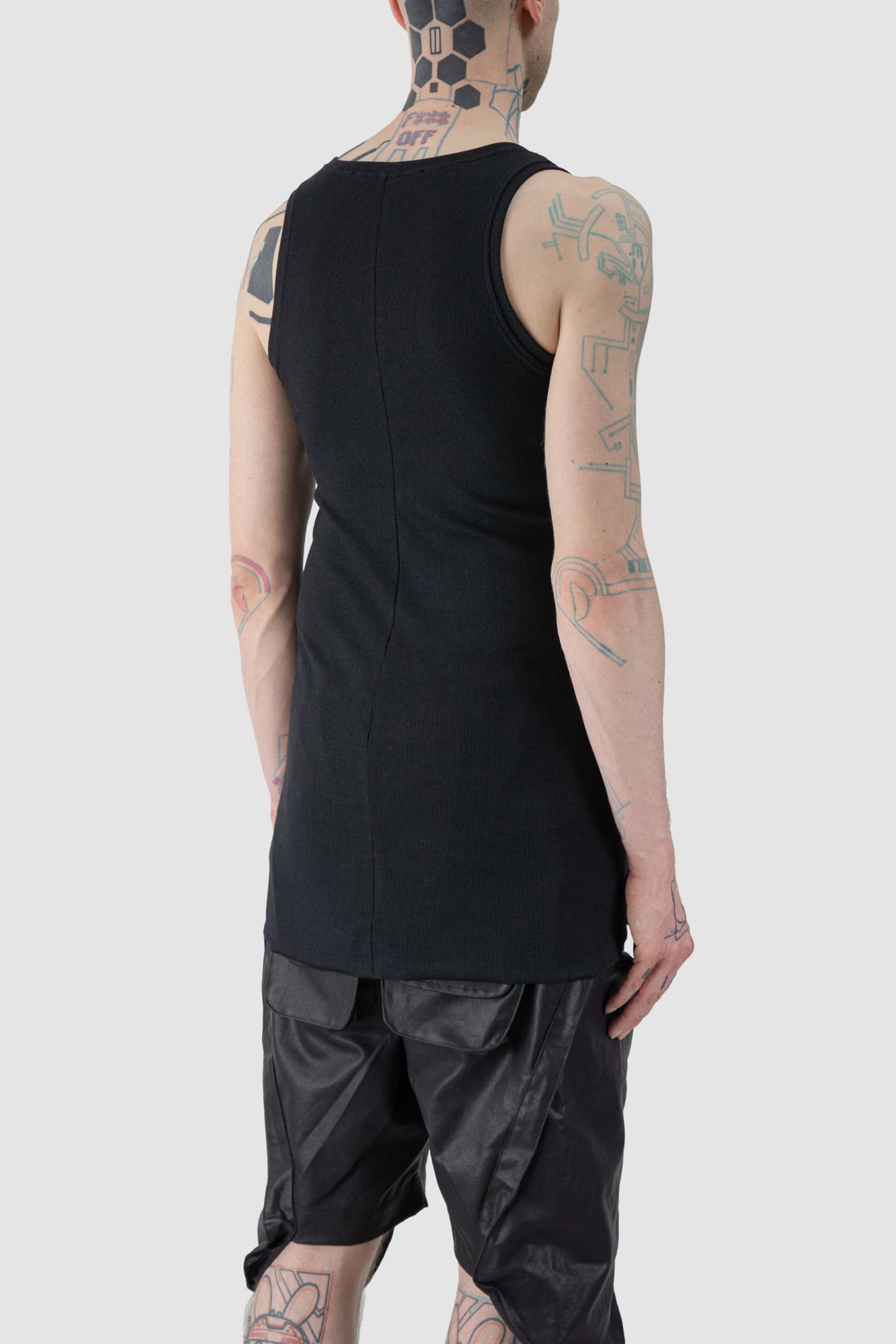 Gall Laboratories by Justin Gall - back side view of black Bamboo and Cotton Fine Rib Slim Fit Tank Top