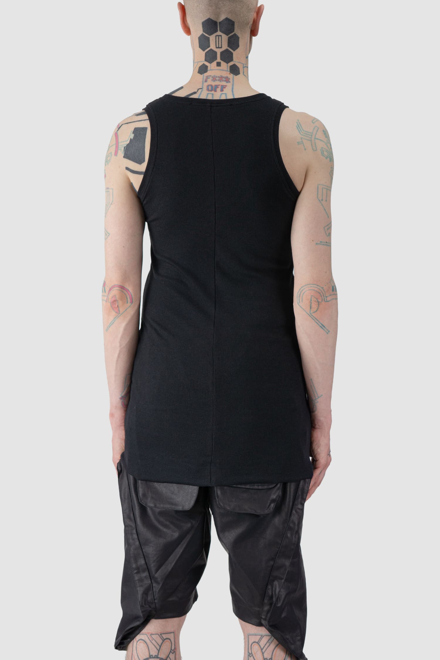 Gall Laboratories by Justin Gall - back view of black Bamboo and Cotton Fine Rib Slim Fit Tank Top