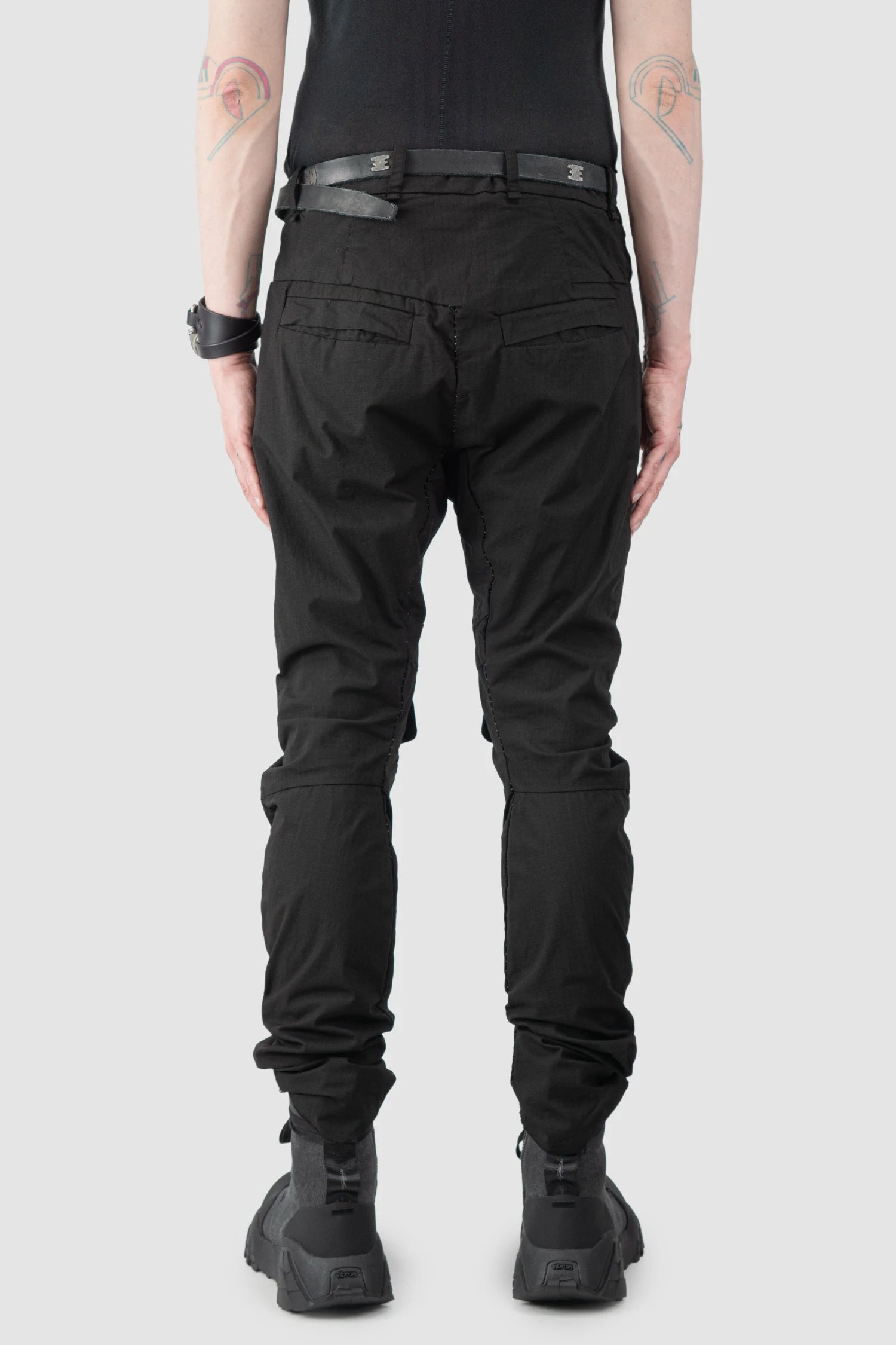 Isaac Sellam Experience - Men’s Black Calf Leather Staple Belt model back view