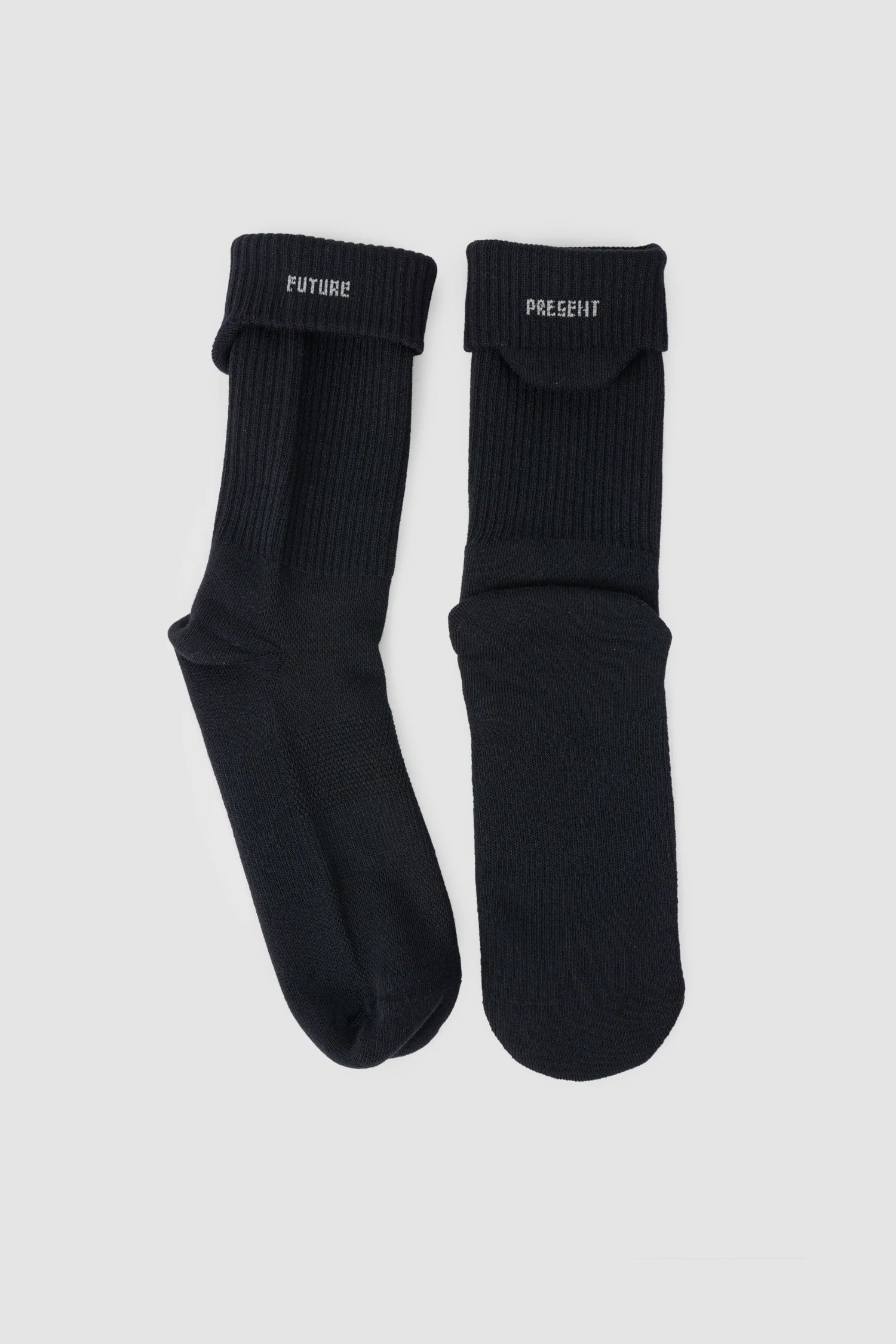 Joe Chia - Men’s Black Calf High Cotton Blend Logo Socks item side 1 view