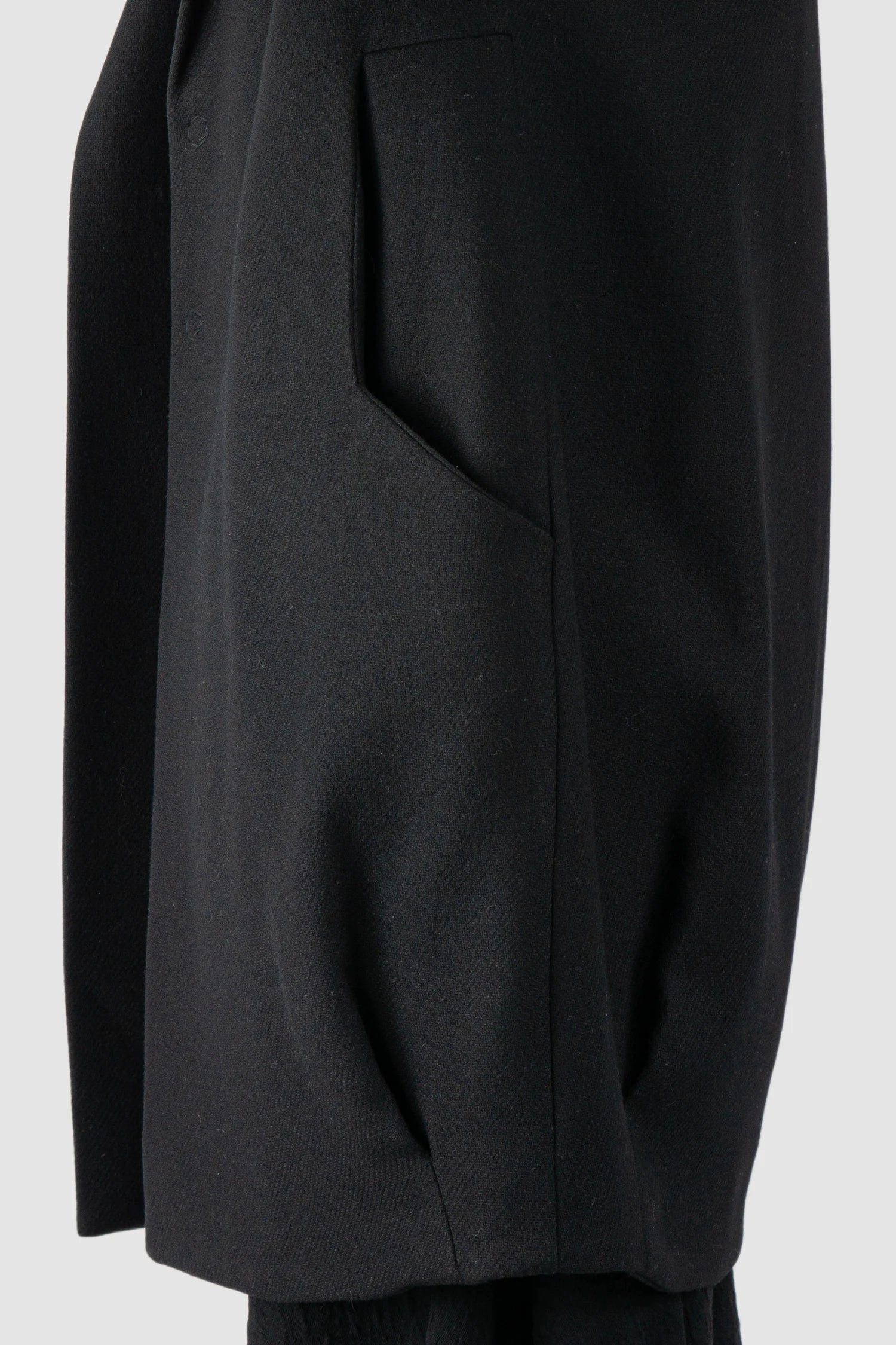 La Haine Inside Us - Men's Black Brushed Wool Blend Oversized Coat - pocket detail view La Haine Inside Us - Men's Black Brushed Wool Blend Oversized Coat - pocket detail view
