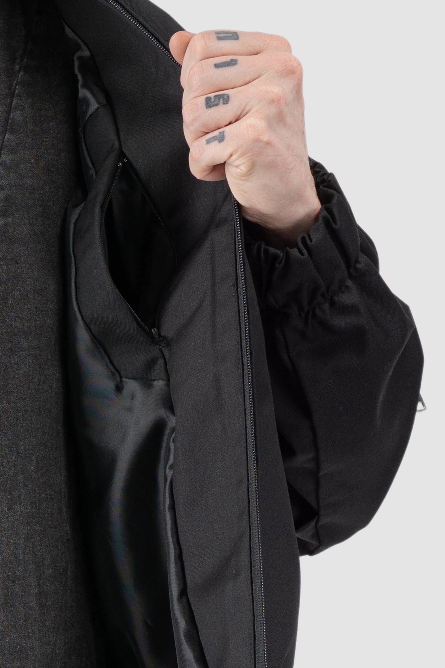 La Haine Inside Us - Men’s Black Cotton Blend Tech Bomber Jacket inner pocket detail