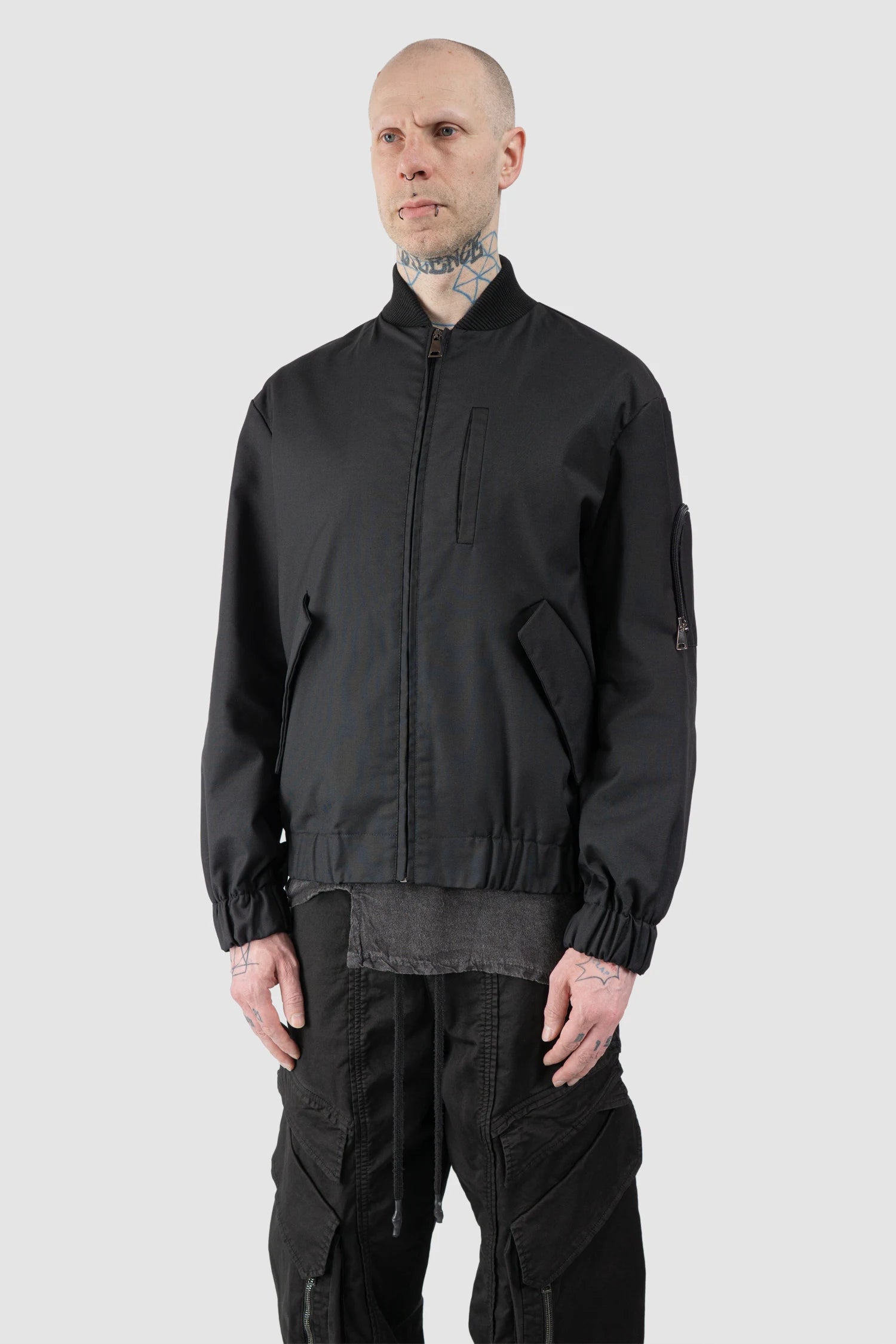 La Haine Inside Us - Men’s Black Cotton Blend Tech Bomber Jacket model side view