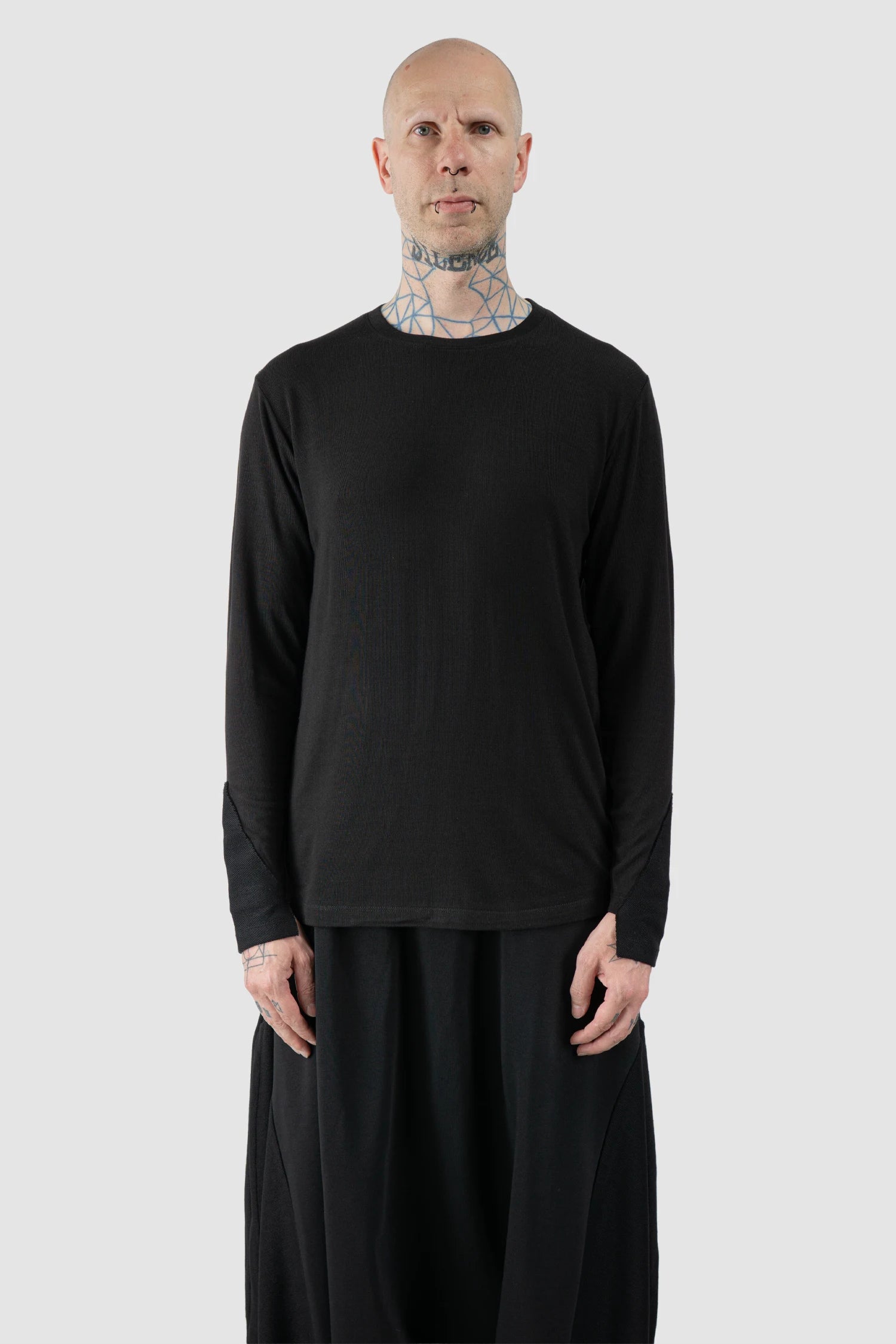 La Haine Inside Us - Men's Black Lightweight Viscose Jersey Sweater - model front view - MONO-KROM | Gallery La Haine Inside Us - Men's Black Lightweight Viscose Jersey Sweater - model front view - MONO-KROM | Gallery