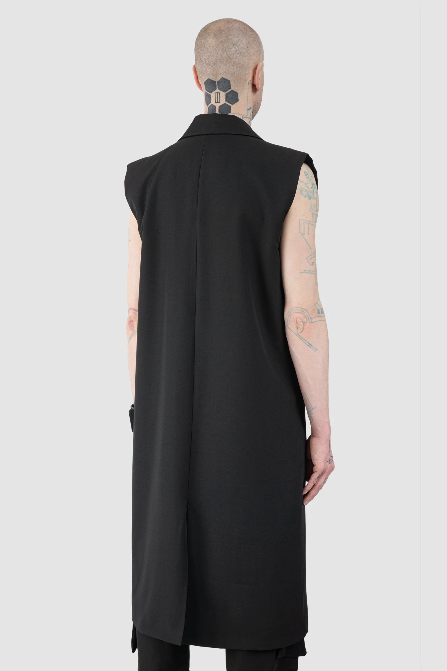 La Haine Inside Us - Men’s Black Long Fluid Tuxedo Vest model back side view