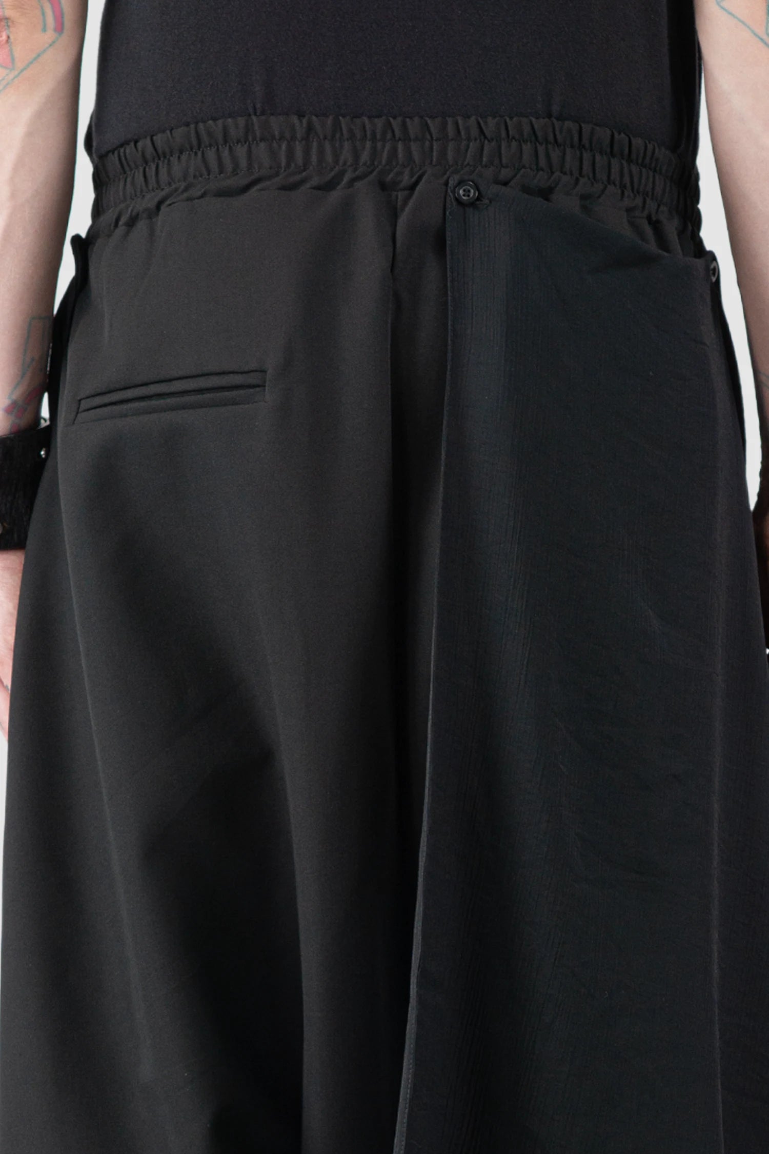 La Haine Inside Us - Men’s Black Low Crotch Trousers with Detachable Skirt back detail view